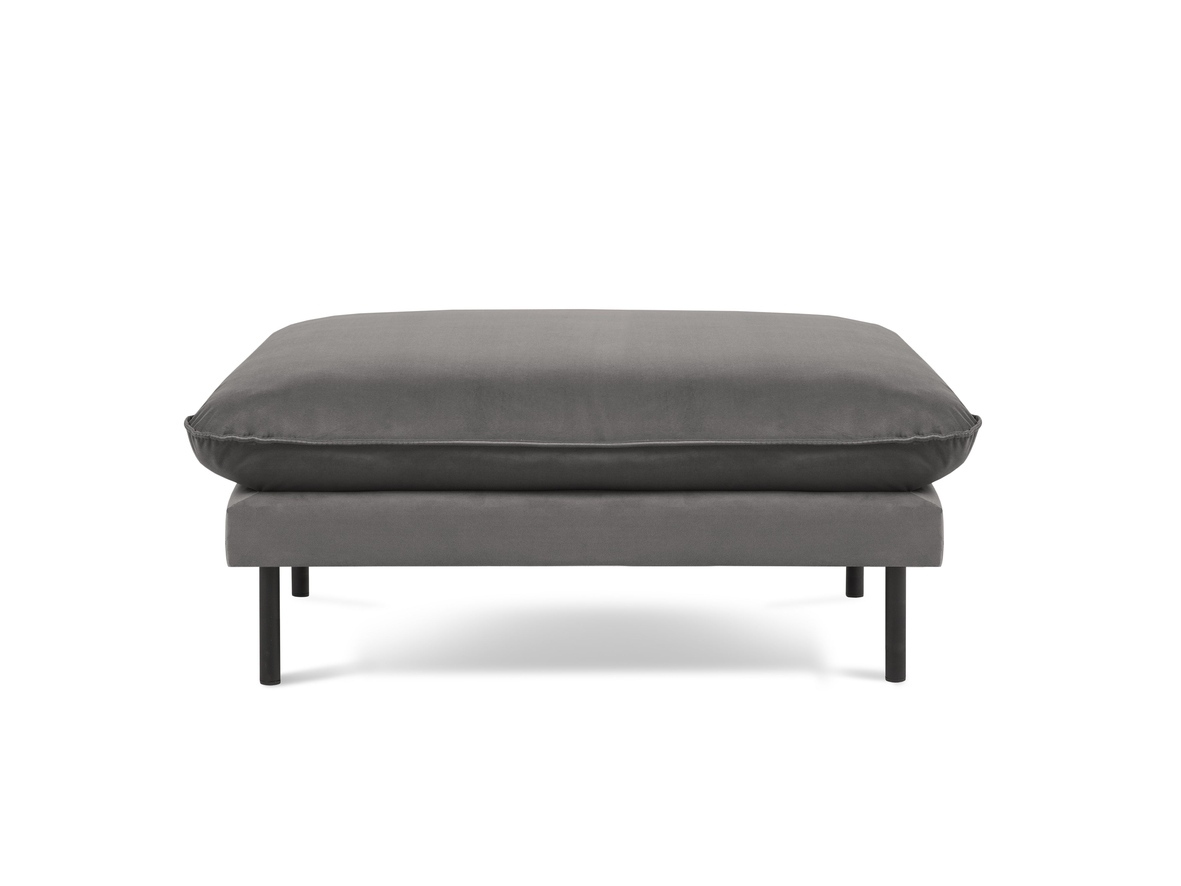 Velvet Pouf VIENNA Light Gray with Black Base