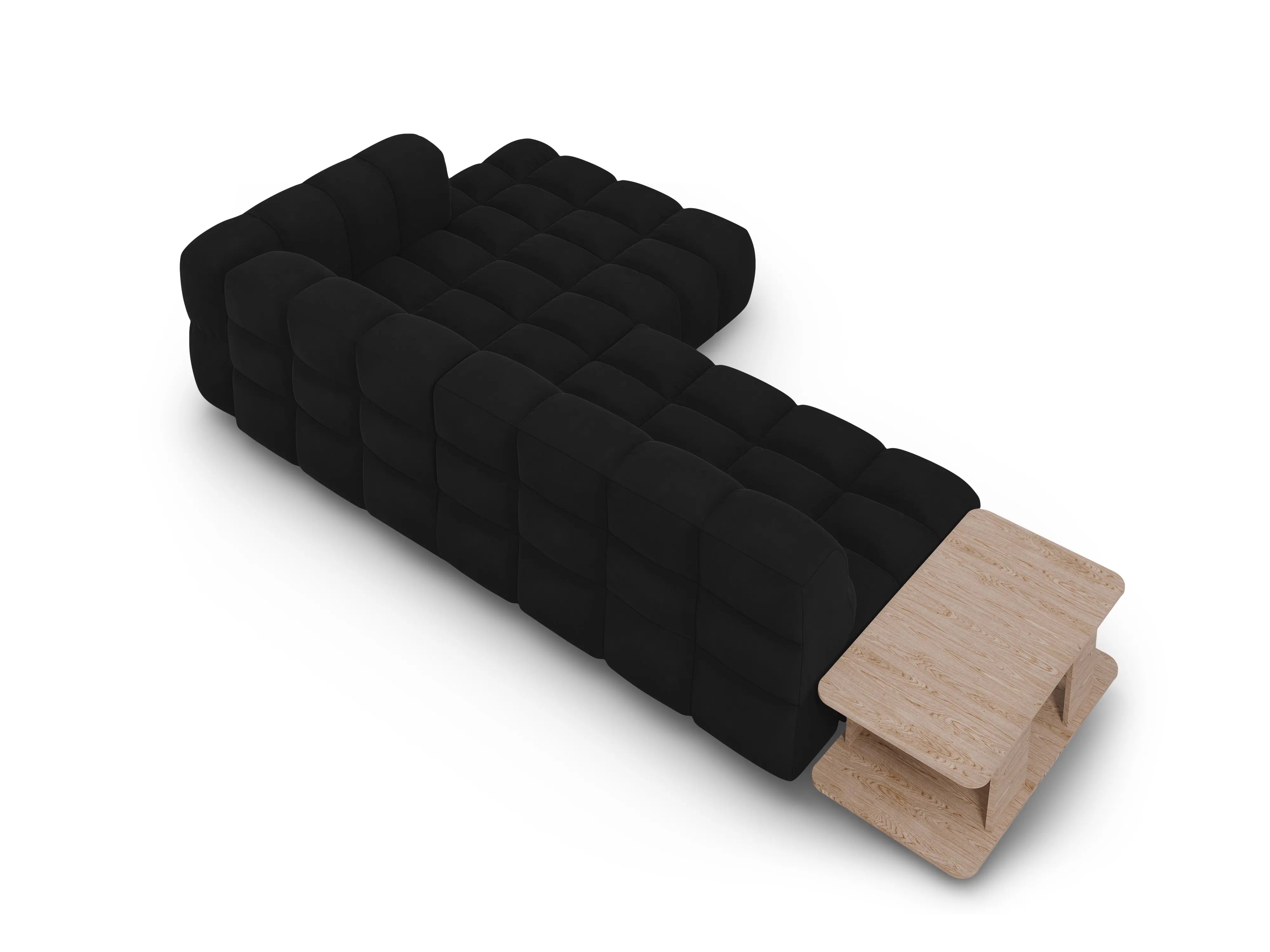 Narożnik aksamitny prawostronny 4-osobowy otwarty ze stolikiem SKY czarny – Cosmopolitan Design