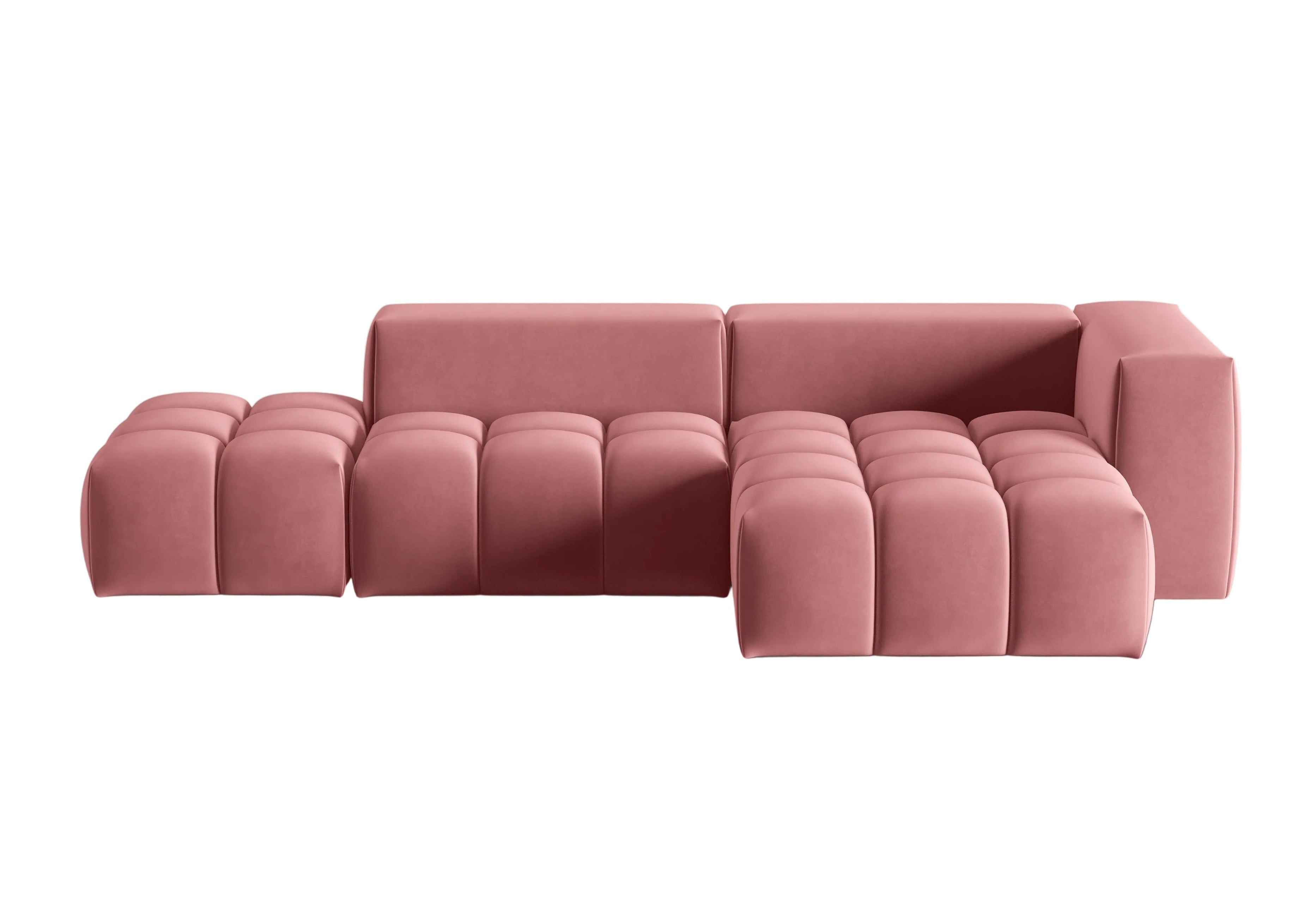 Narożnik aksamitny 4-osobowy prawostronny otwarty VERONA różowy flamingo