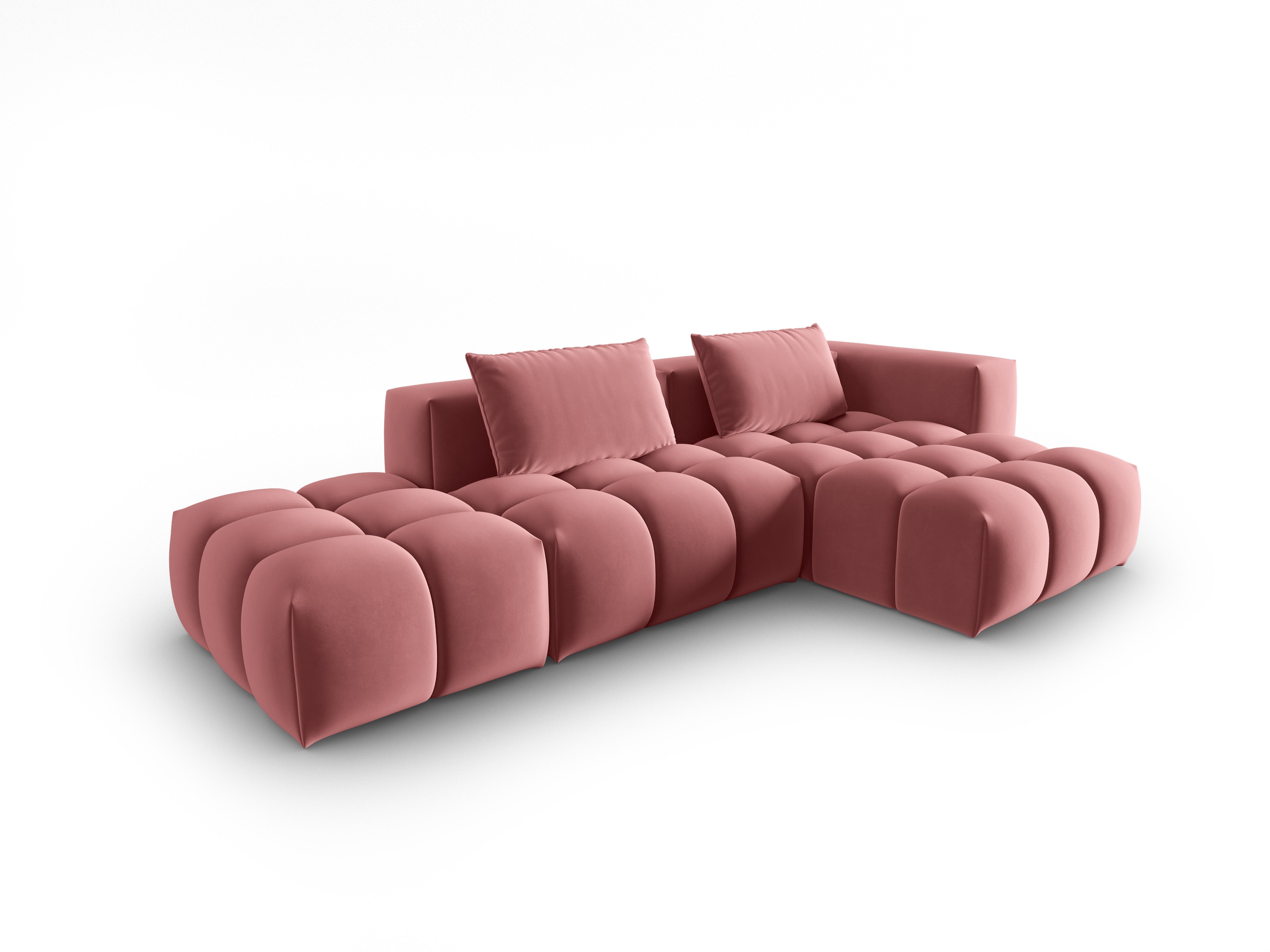 Narożnik aksamitny 4-osobowy prawostronny otwarty VERONA różowy flamingo