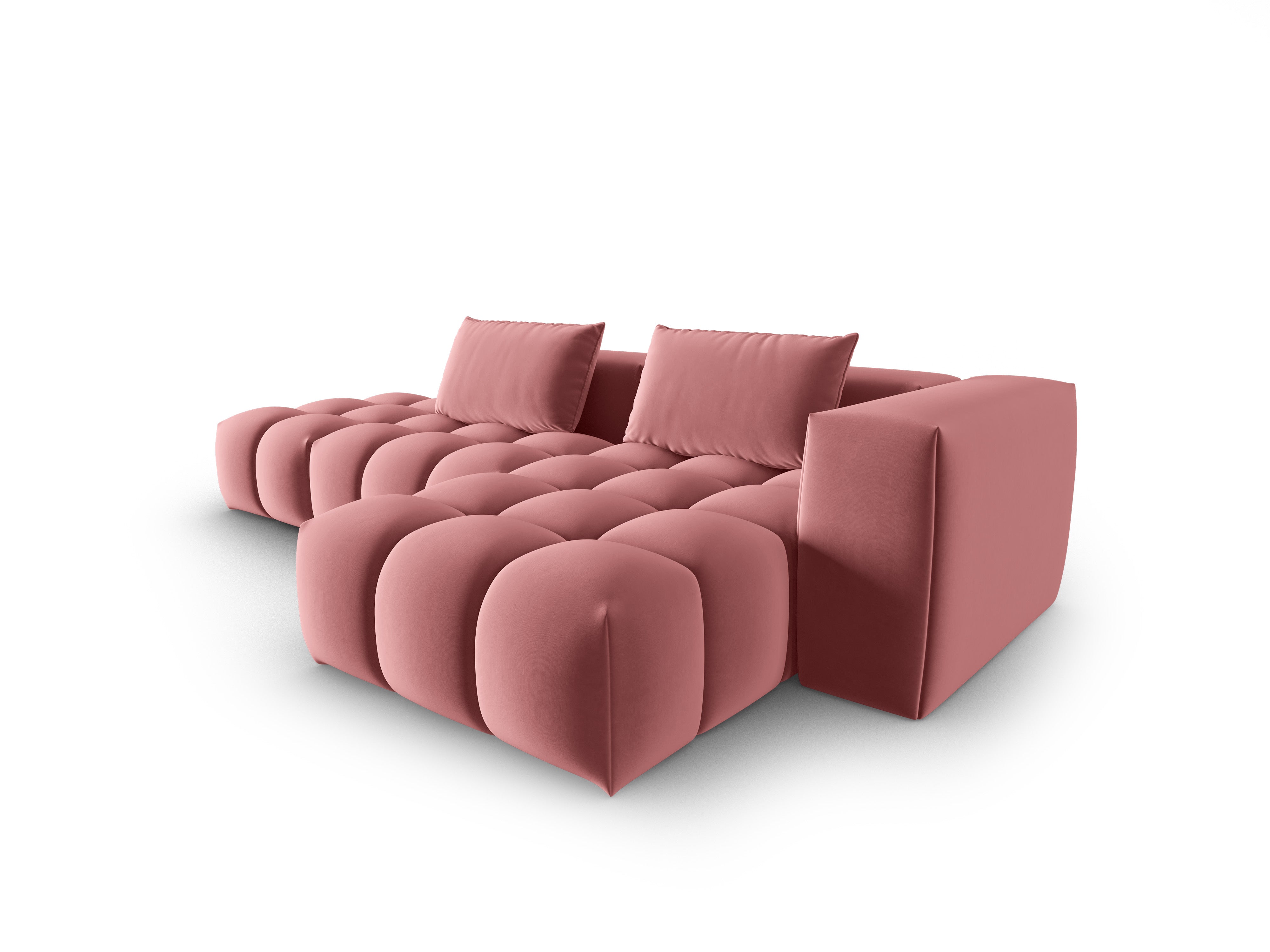 Narożnik aksamitny 4-osobowy prawostronny otwarty VERONA różowy flamingo
