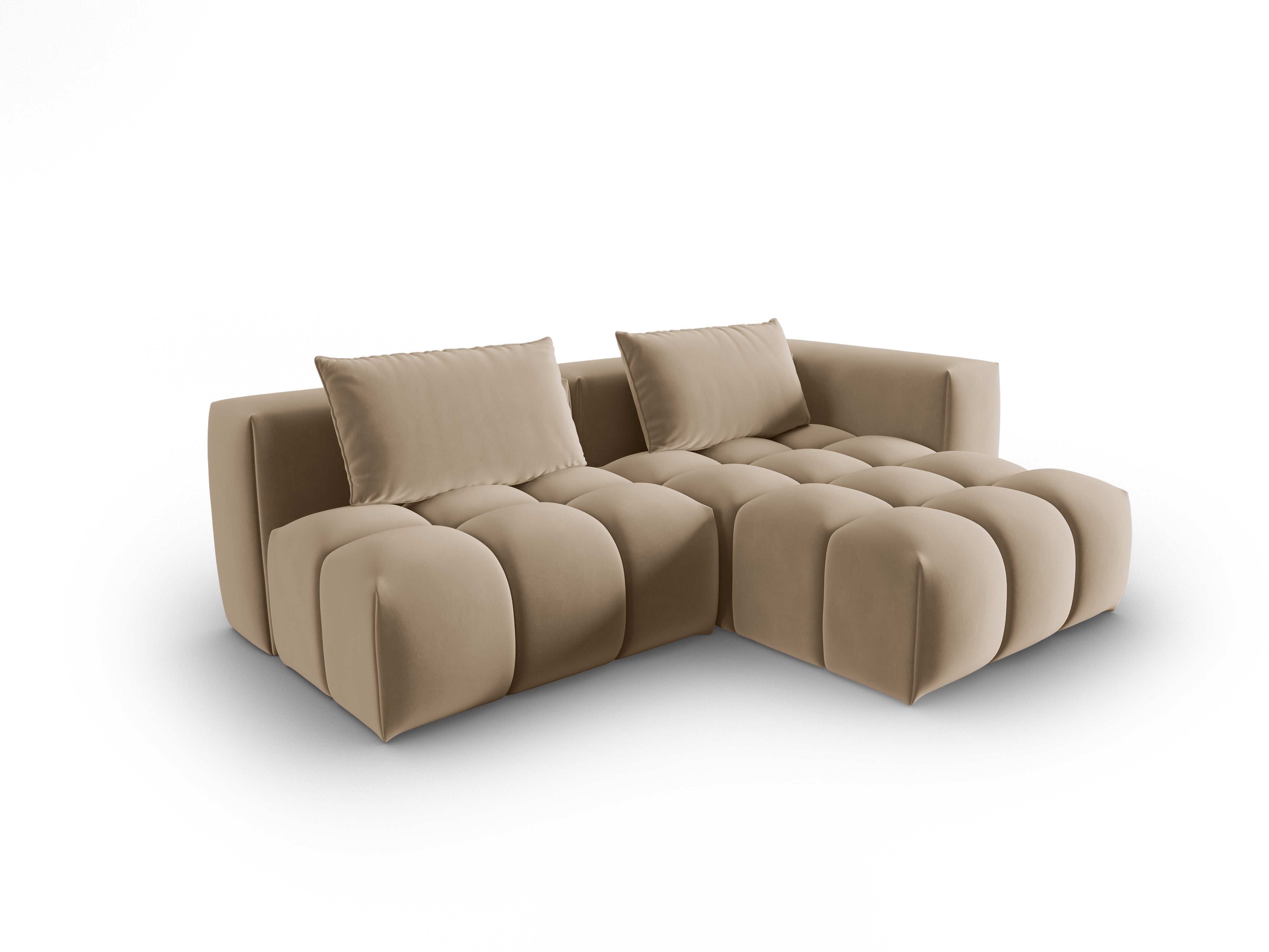 Narożnik aksamitny 3-osobowy prawostronny otwarty VERONA piaskowy – Cosmopolitan Design