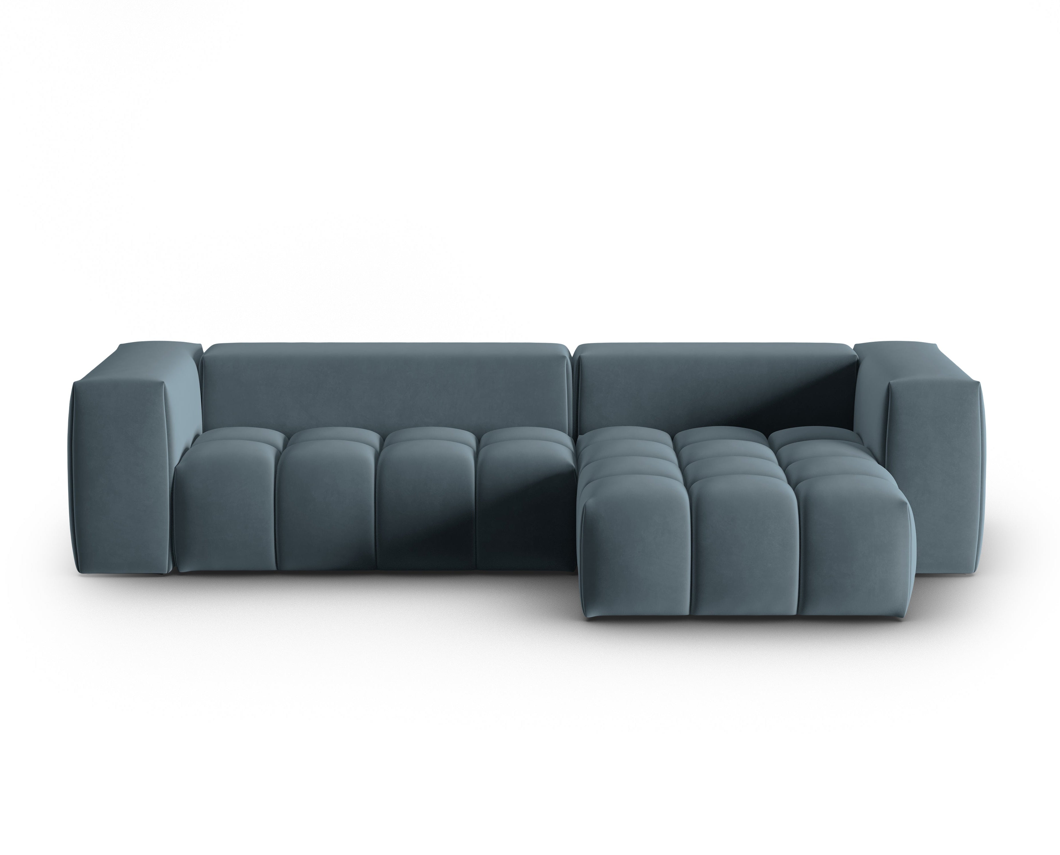 Narożnik aksamitny 3-osobowy prawostronny VERONA niebieski – Cosmopolitan Design