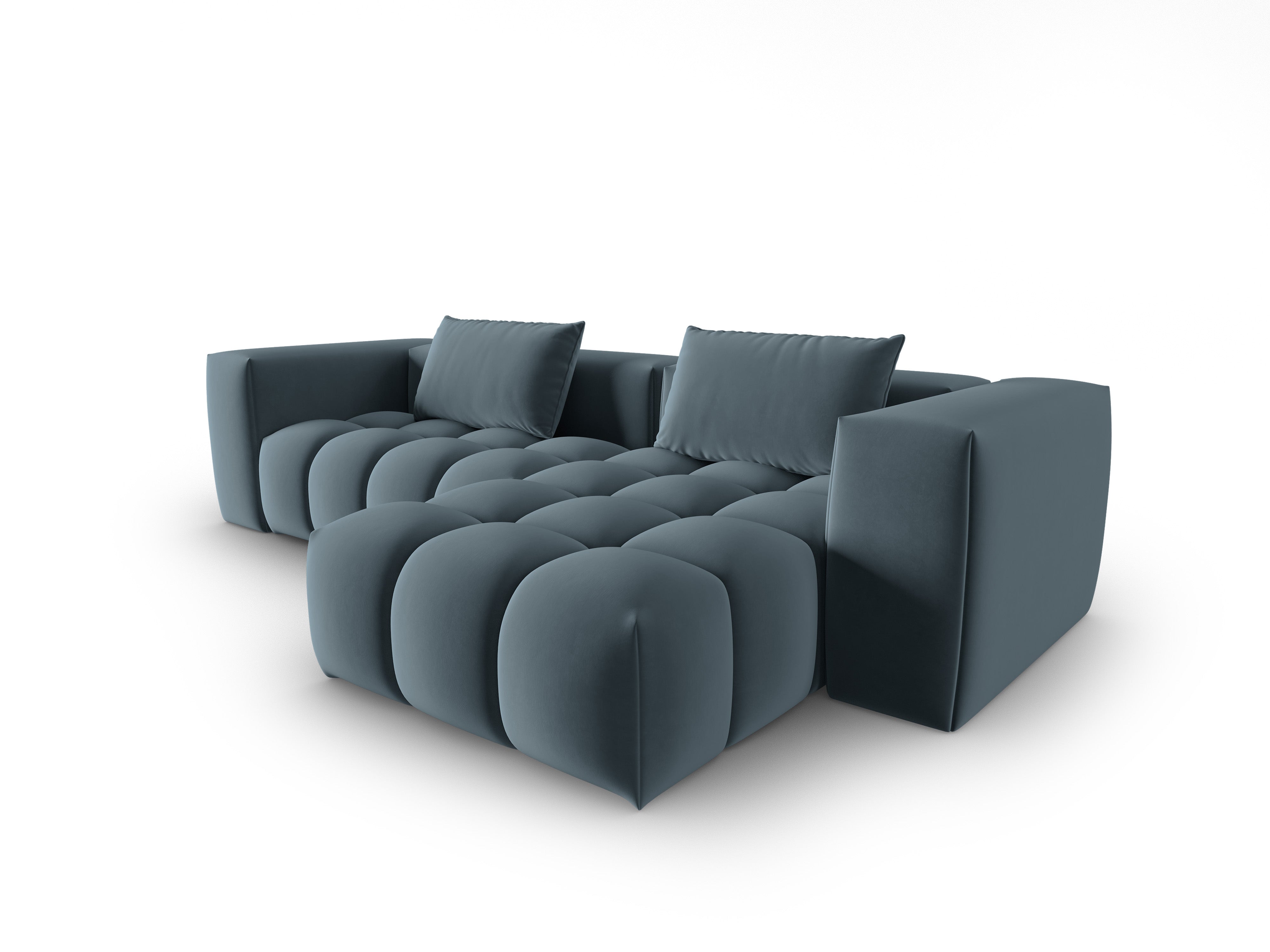 Narożnik aksamitny 3-osobowy prawostronny VERONA niebieski – Cosmopolitan Design