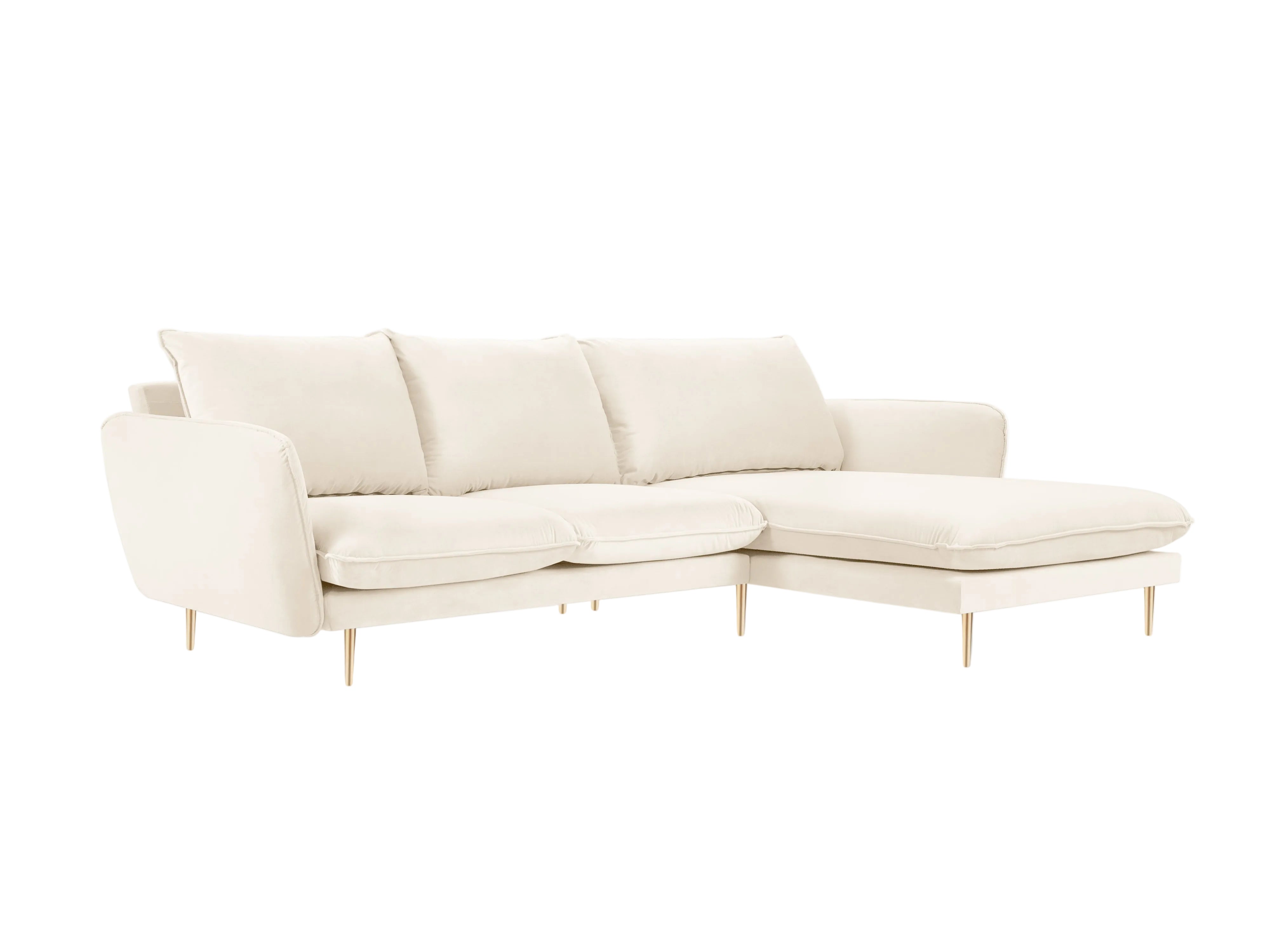 Velvet Corner Sofa Right-Hand 5-Seater VIENNA Beige with Gold Base