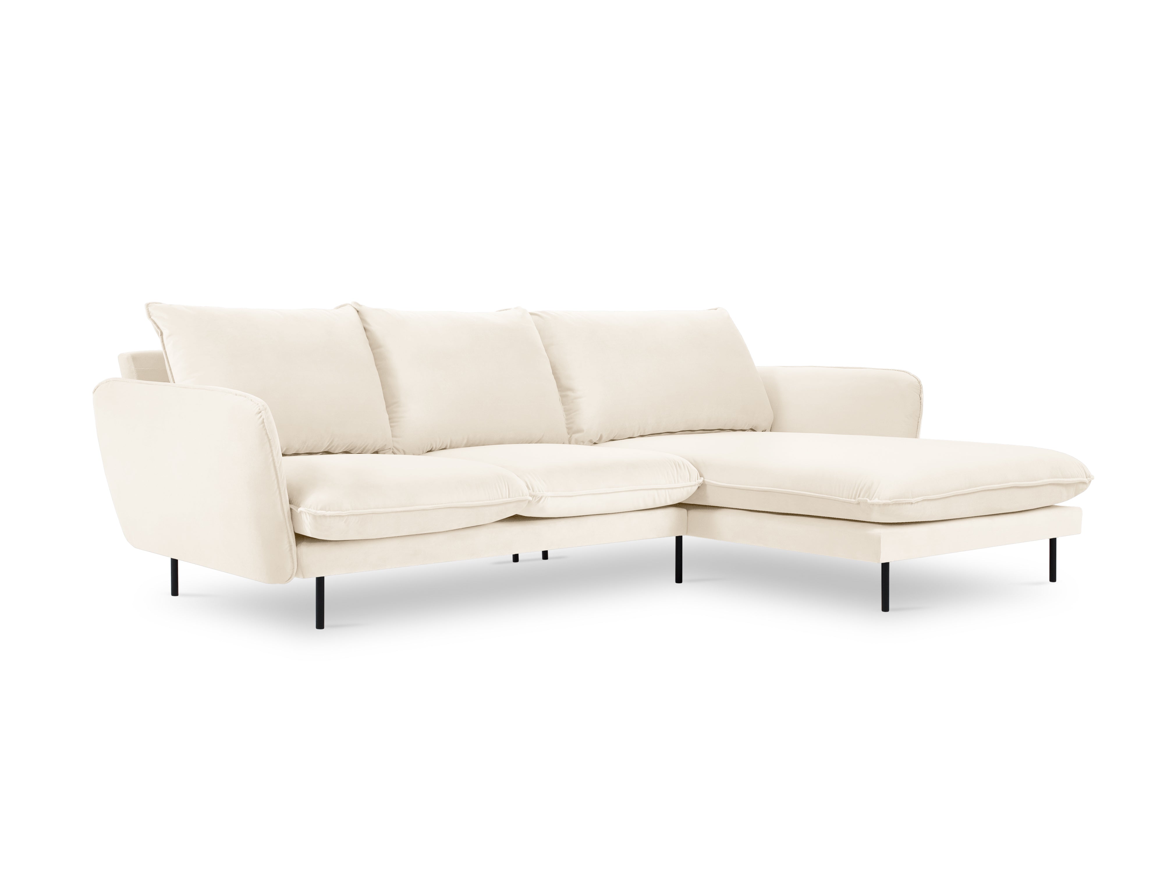 Velvet Corner Sofa Right-Hand 5-Seater VIENNA Beige with Black Base