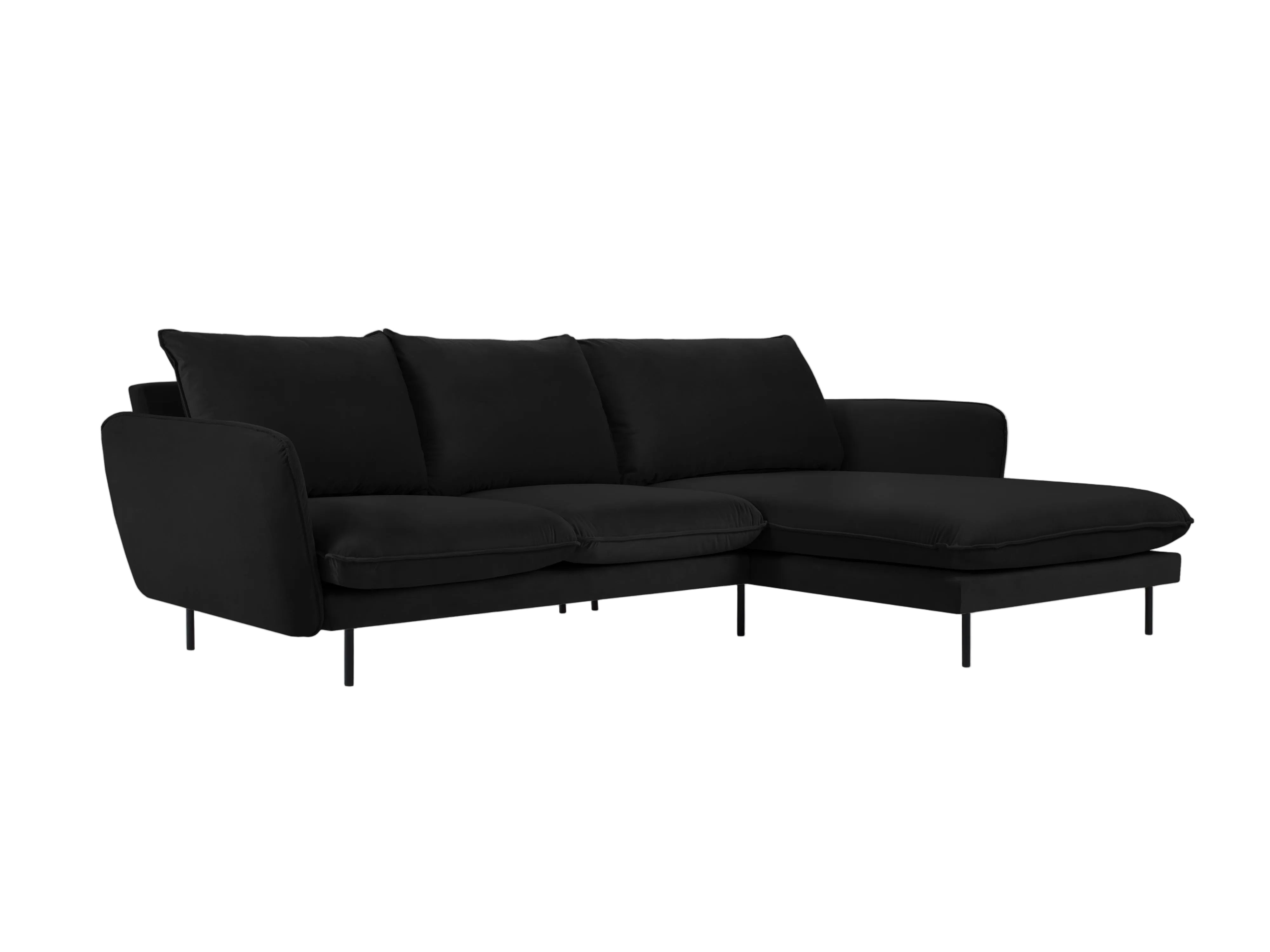 Velvet corner sofa right-facing for 5 people VIENNA black with black base