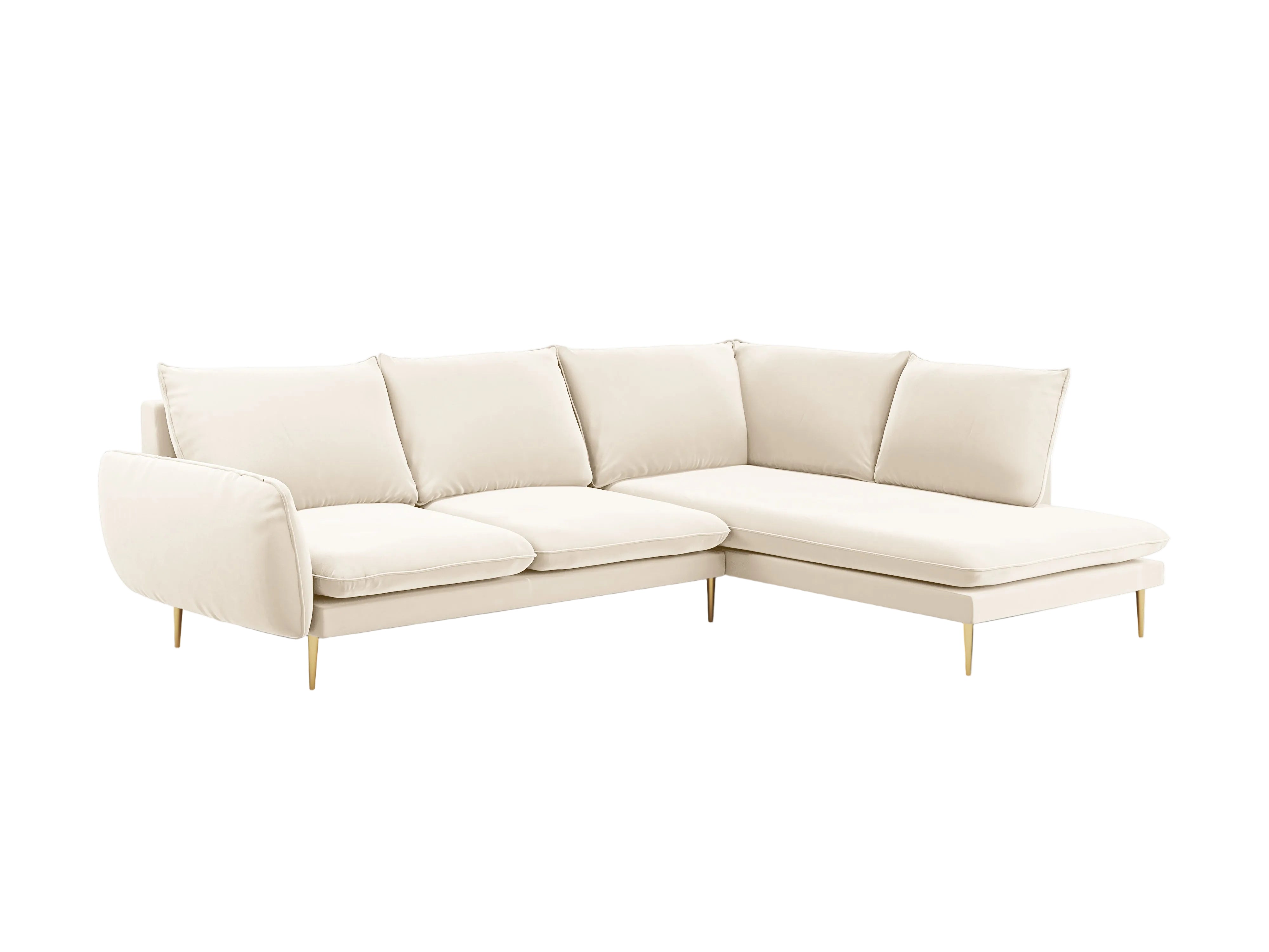 Velvet Corner Sofa Right-Hand 5-Seater VIENNA Beige with Gold Base