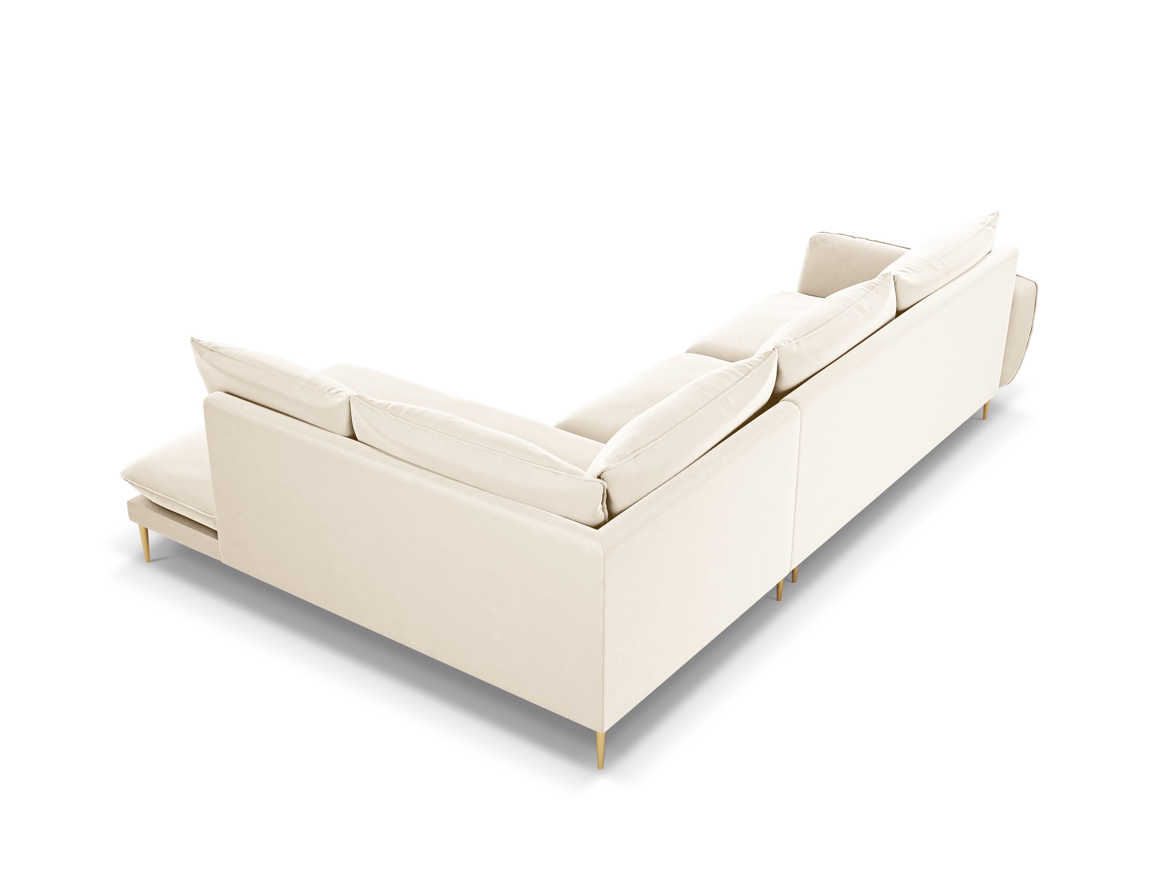 Samt-Ecksofa für 6 Personen rechts VIENNA beige mit goldenem Fuß