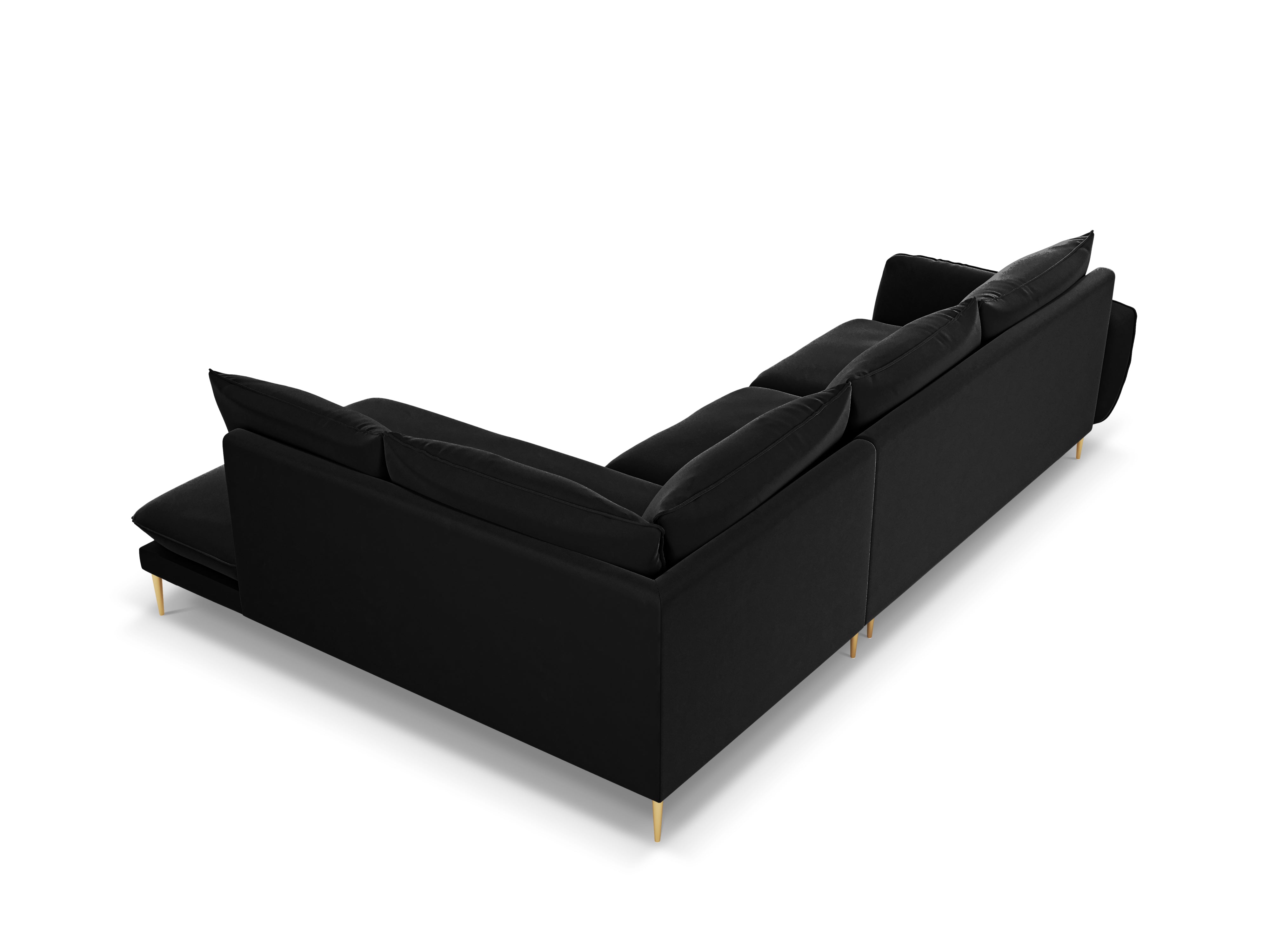 Velvet Corner Sofa Right-Hand 5-Seater VIENNA Black with Gold Base