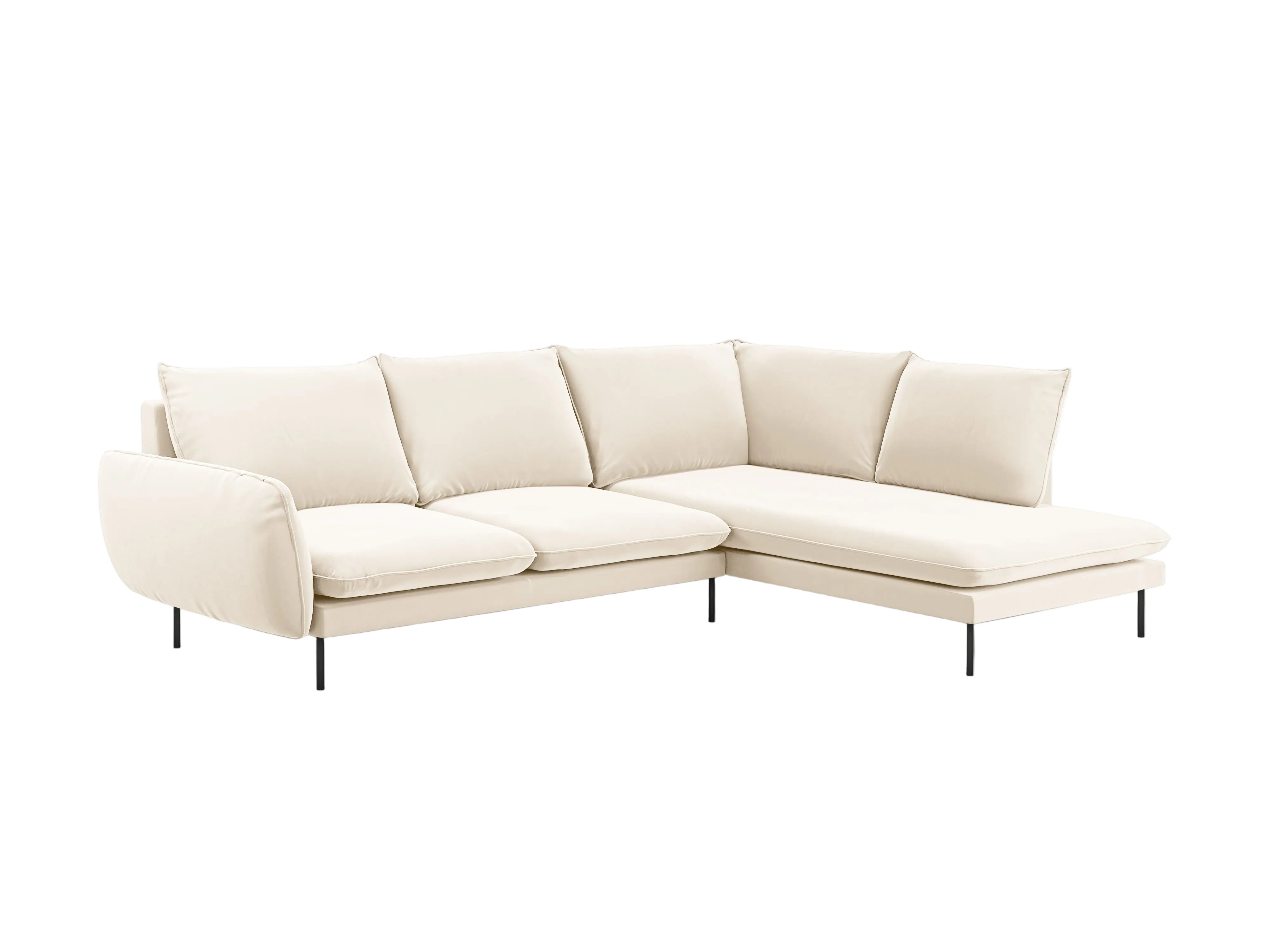 Velvet Corner Sofa Right-Hand 5-Seater VIENNA Beige with Black Base