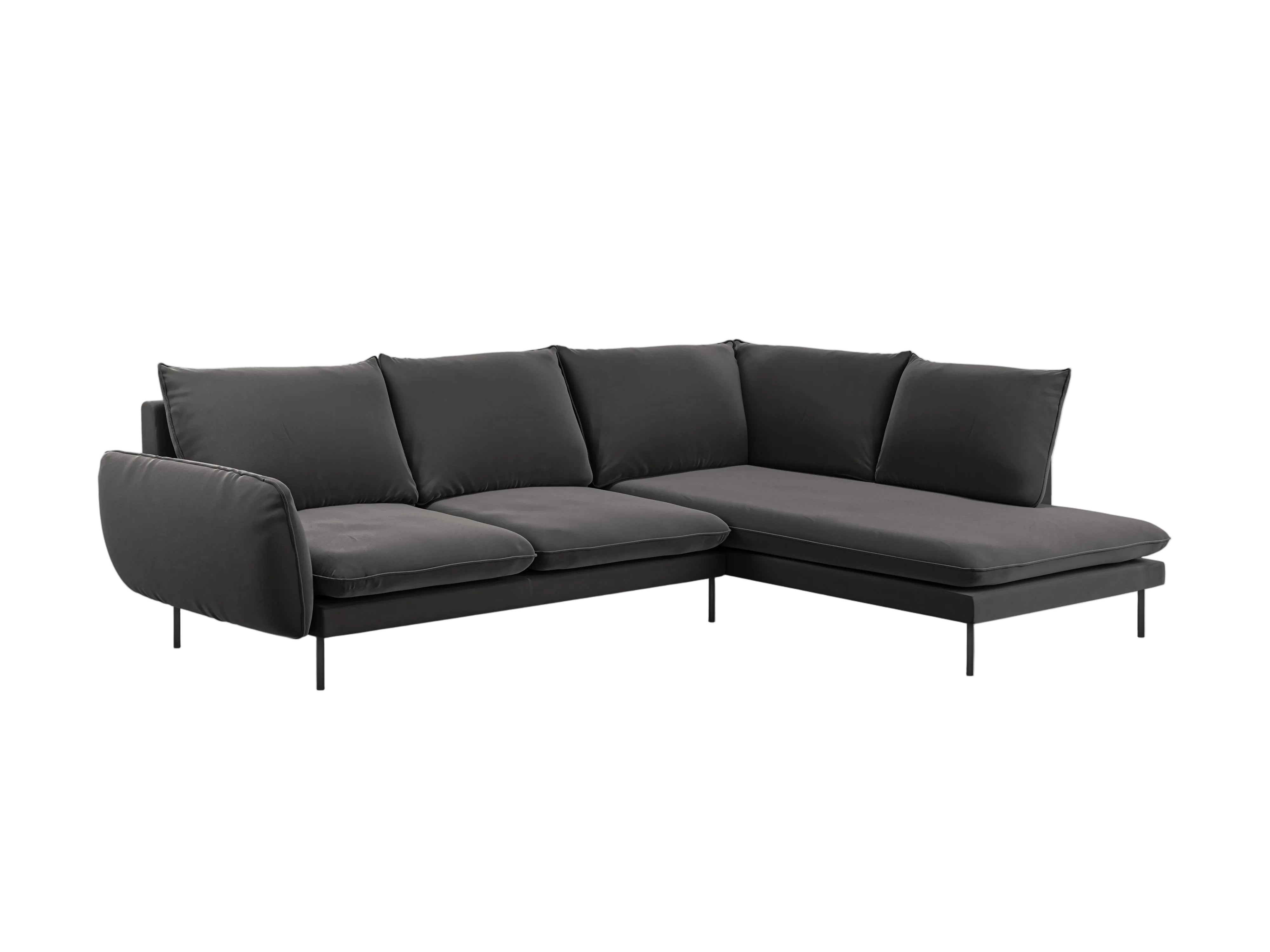 Velvet Corner Sofa Right-Handed for 5 People VIENNA Dark Gray with Black Base
