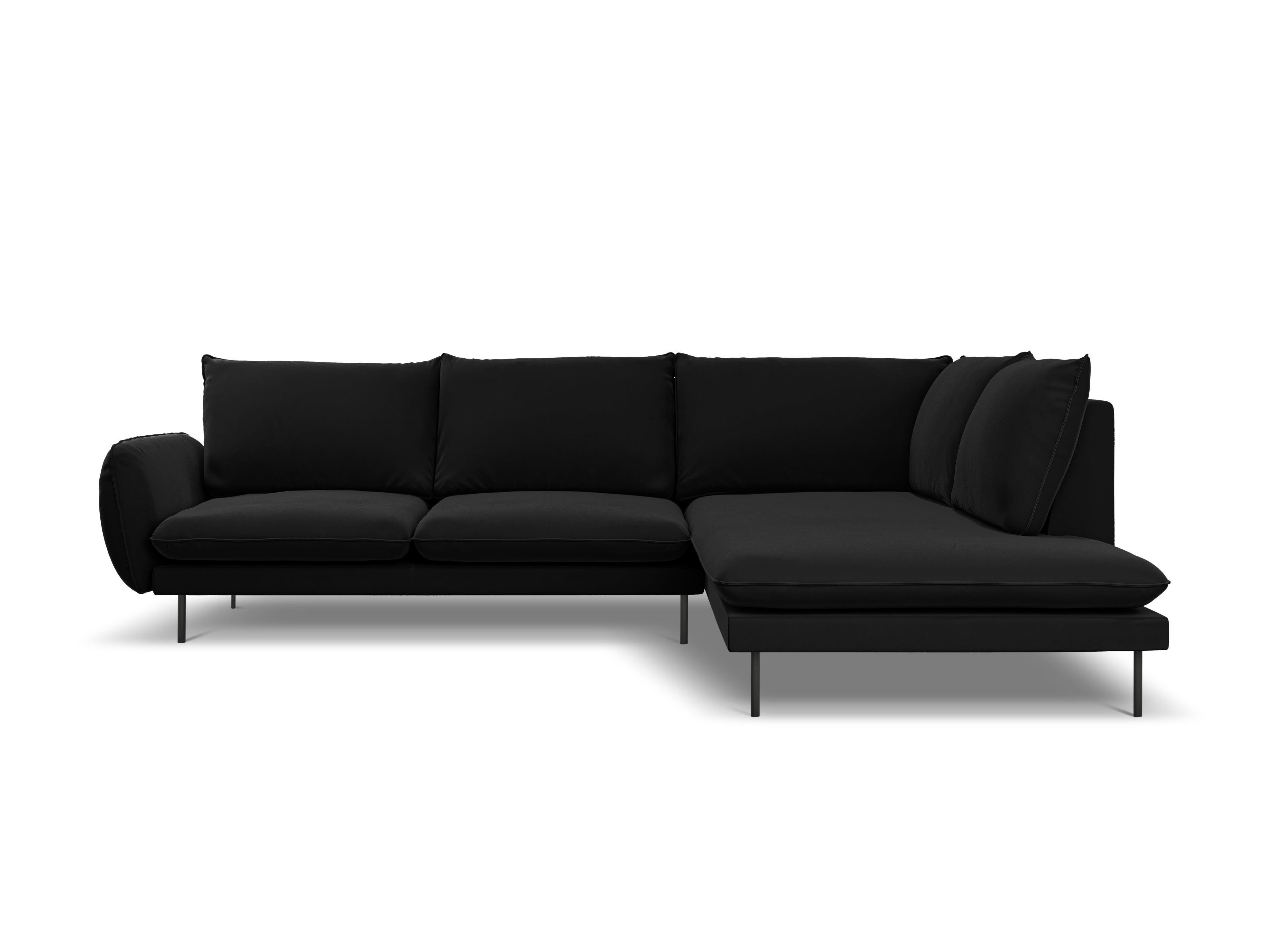 Velvet corner sofa right-facing for 5 people VIENNA black with black base