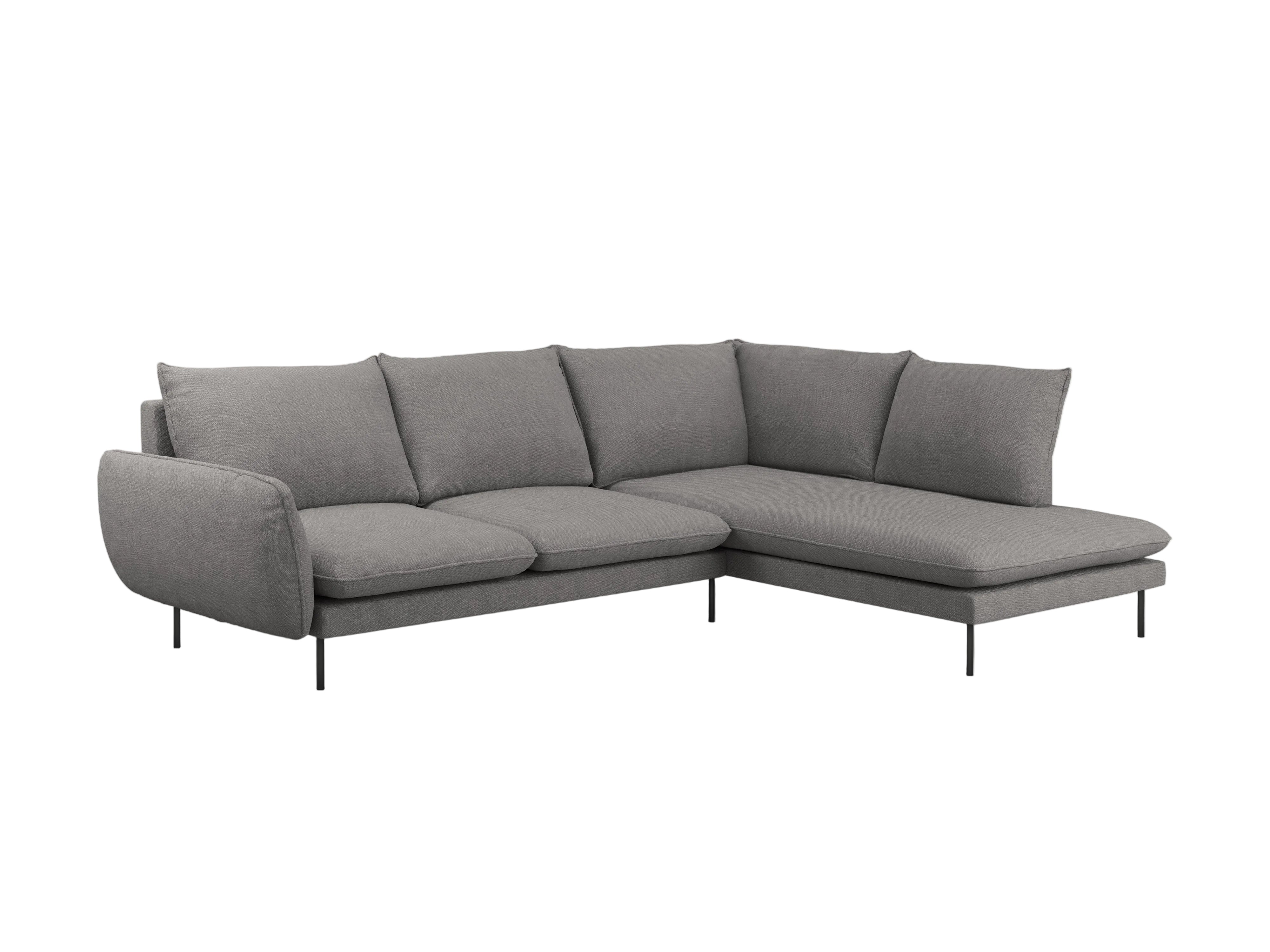 6-Person Right-Hand Corner Sofa VIENNA Gray Chenille with Black Base