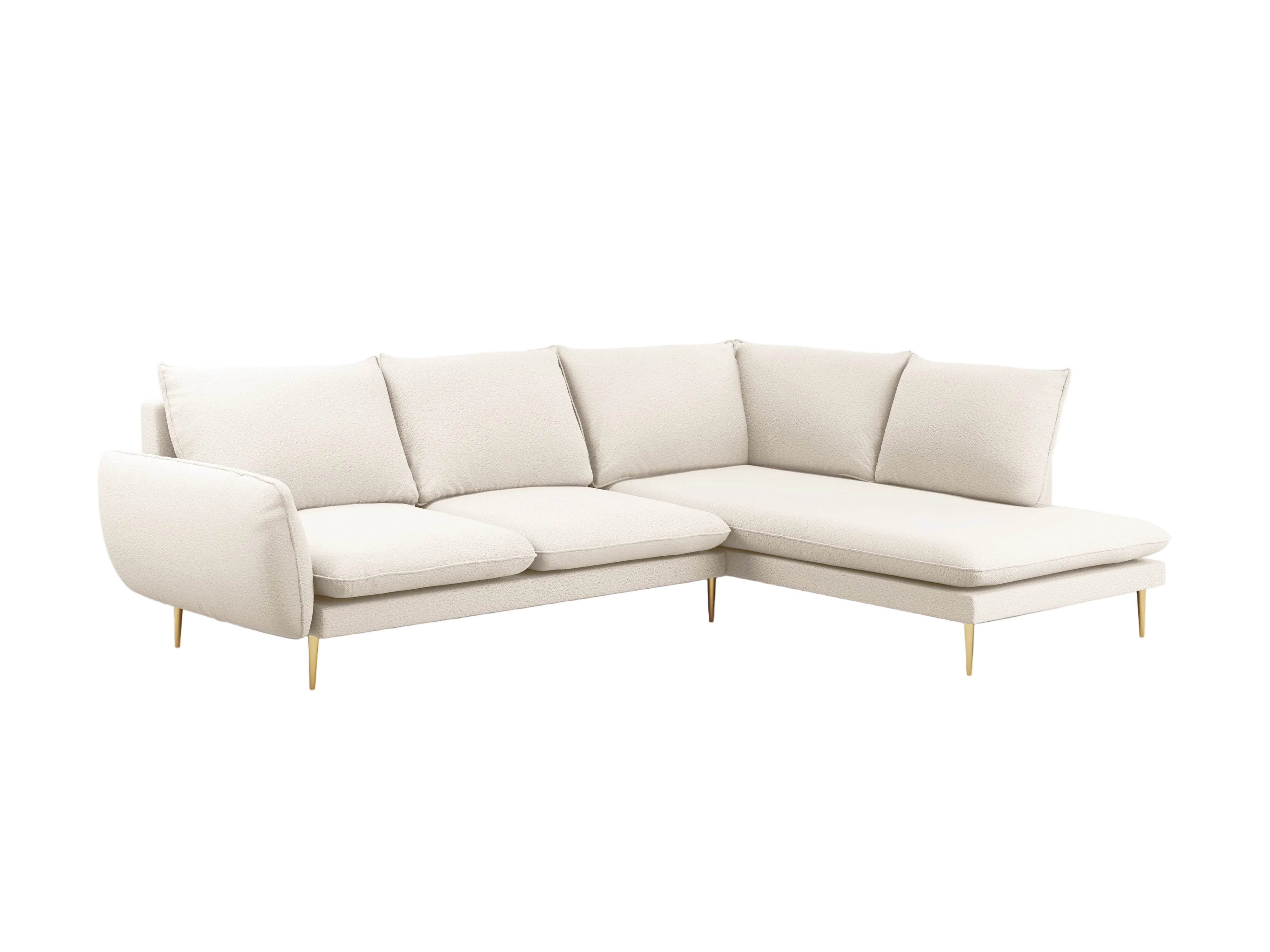 Right-facing 6-seater corner sofa VIENNA beige boucle with gold base