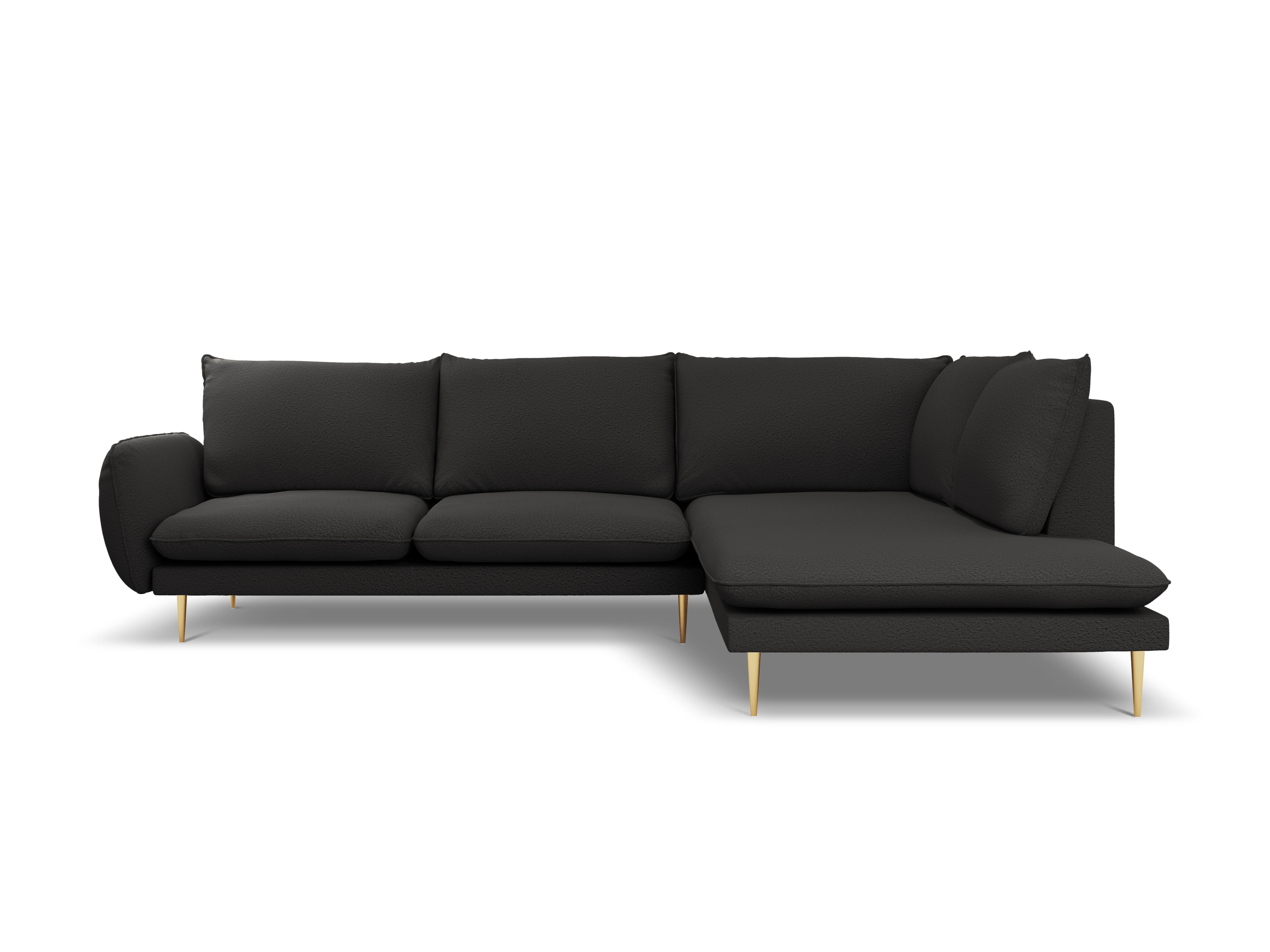 6-Person Right-Hand Corner Sofa VIENNA Black Boucle with Gold Base