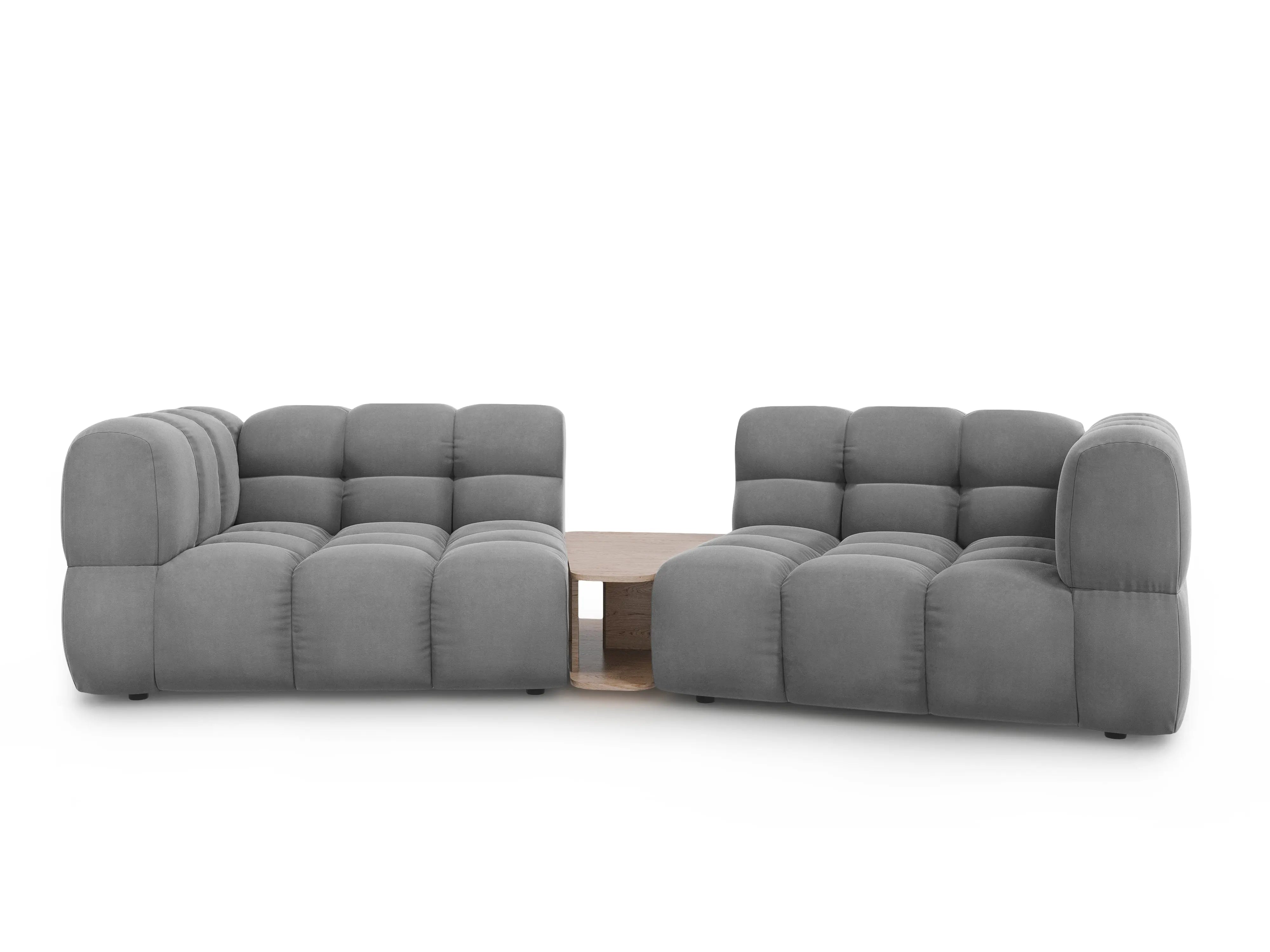 Sofa aksamitna 2-osobowa zaokrąglona ze stolikiem SKY jasnoszary – Cosmopolitan Design