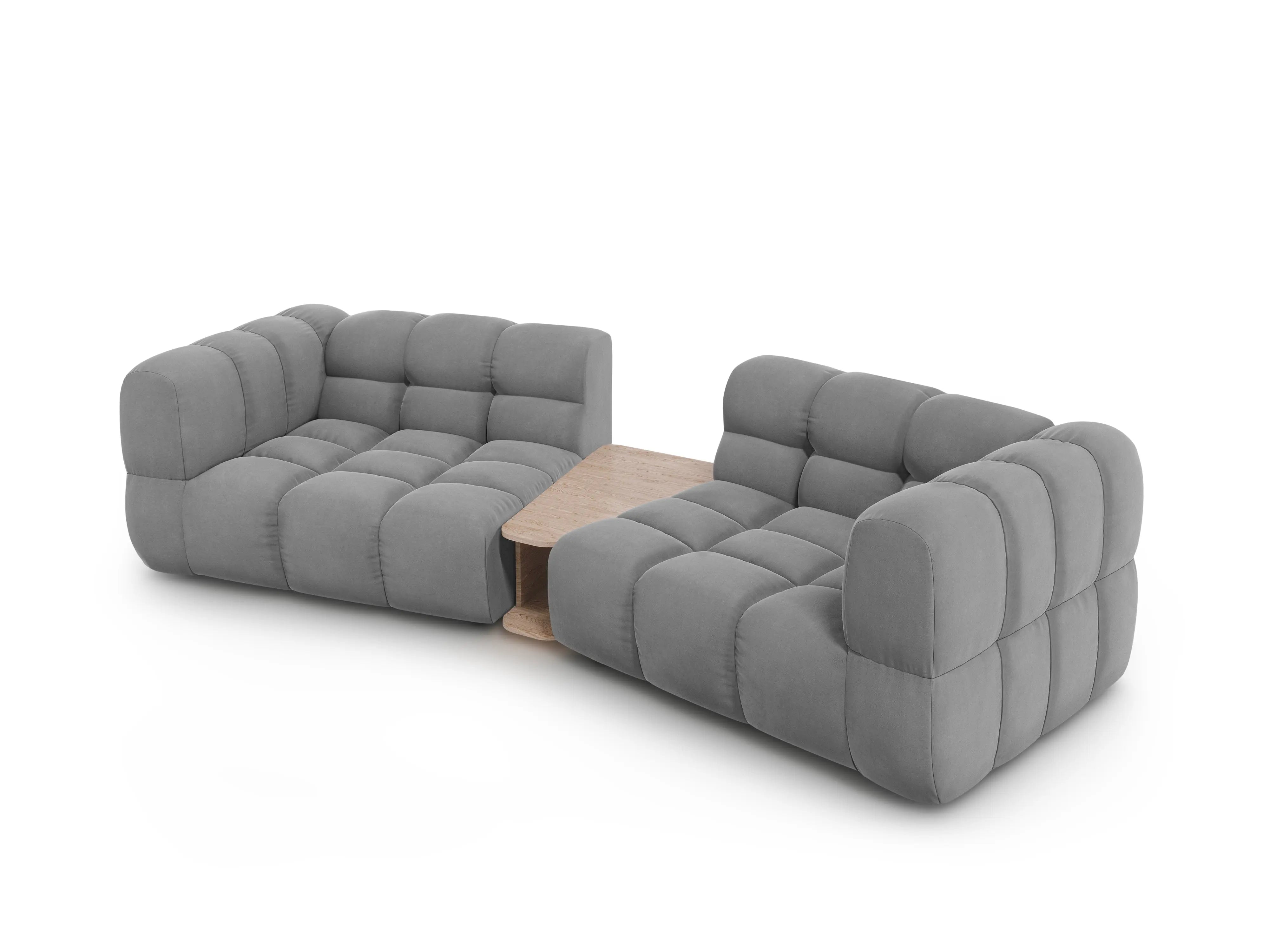 Sofa aksamitna 2-osobowa zaokrąglona ze stolikiem SKY jasnoszary – Cosmopolitan Design