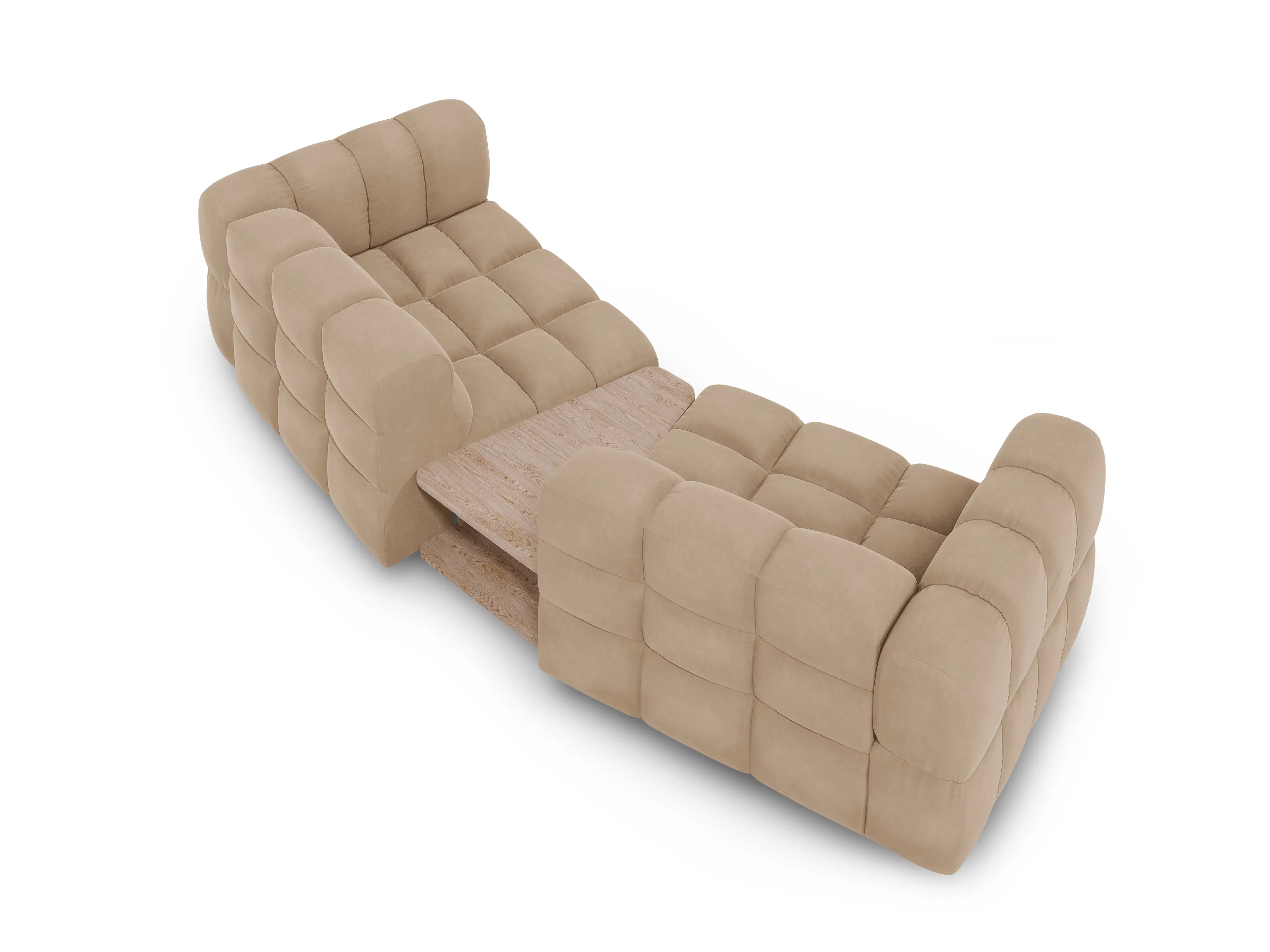 Sofa aksamitna 2-osobowa zaokrąglona ze stolikiem SKY piaskowy – Cosmopolitan Design