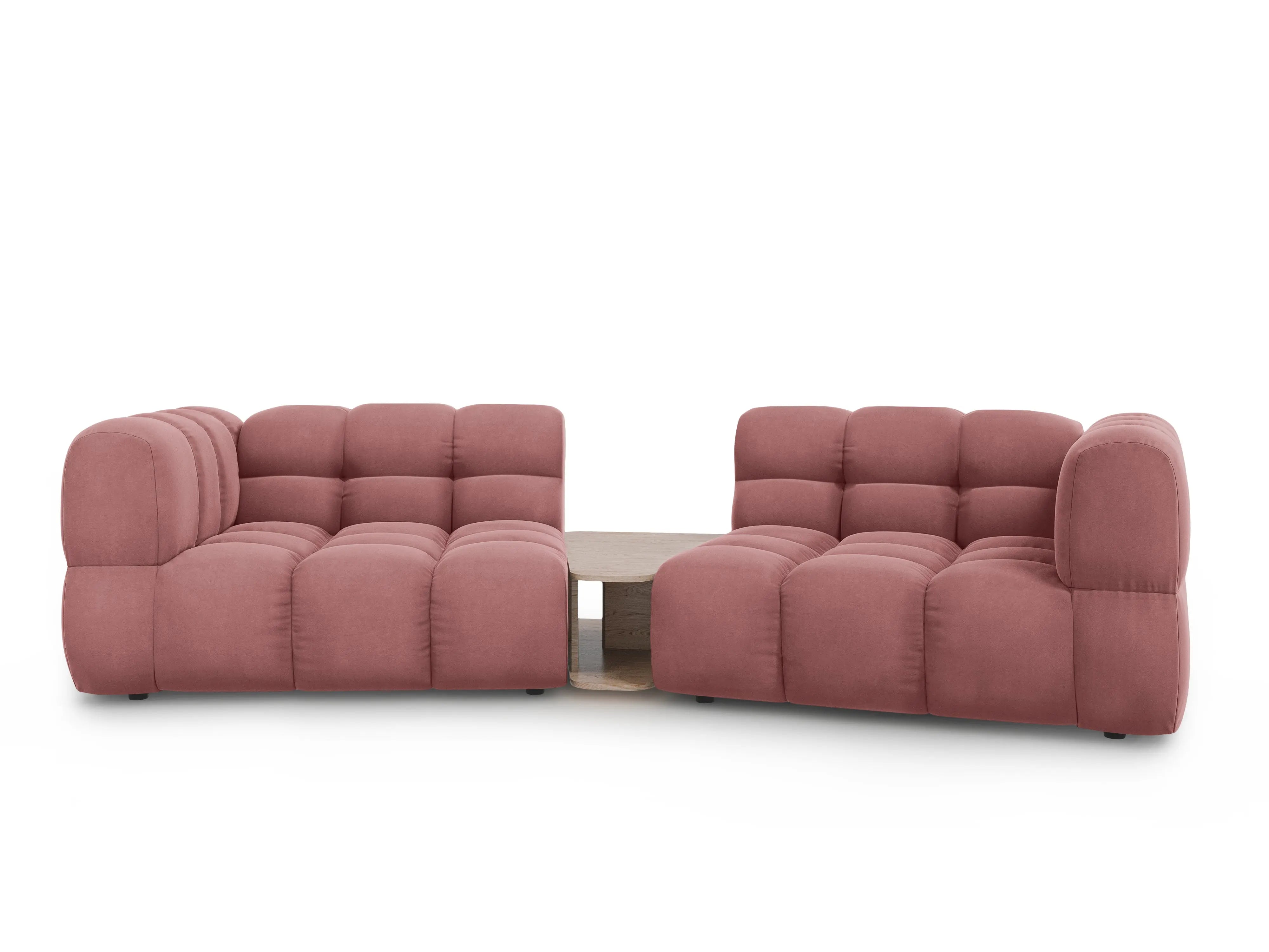 Sofa aksamitna 2-osobowa zaokrąglona ze stolikiem SKY łososiowy do salonu