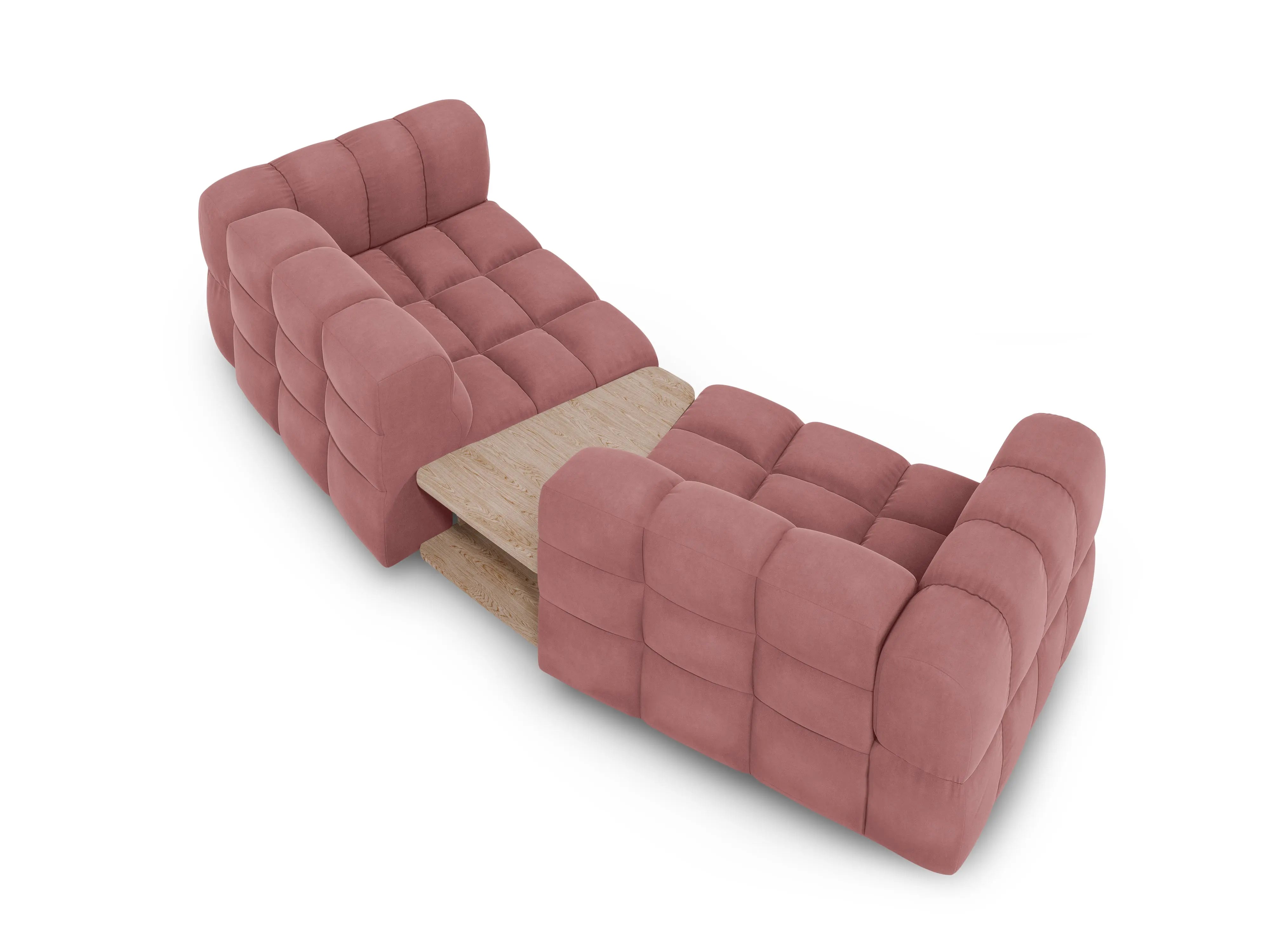 Sofa aksamitna 2-osobowa zaokrąglona ze stolikiem SKY łososiowy – welur