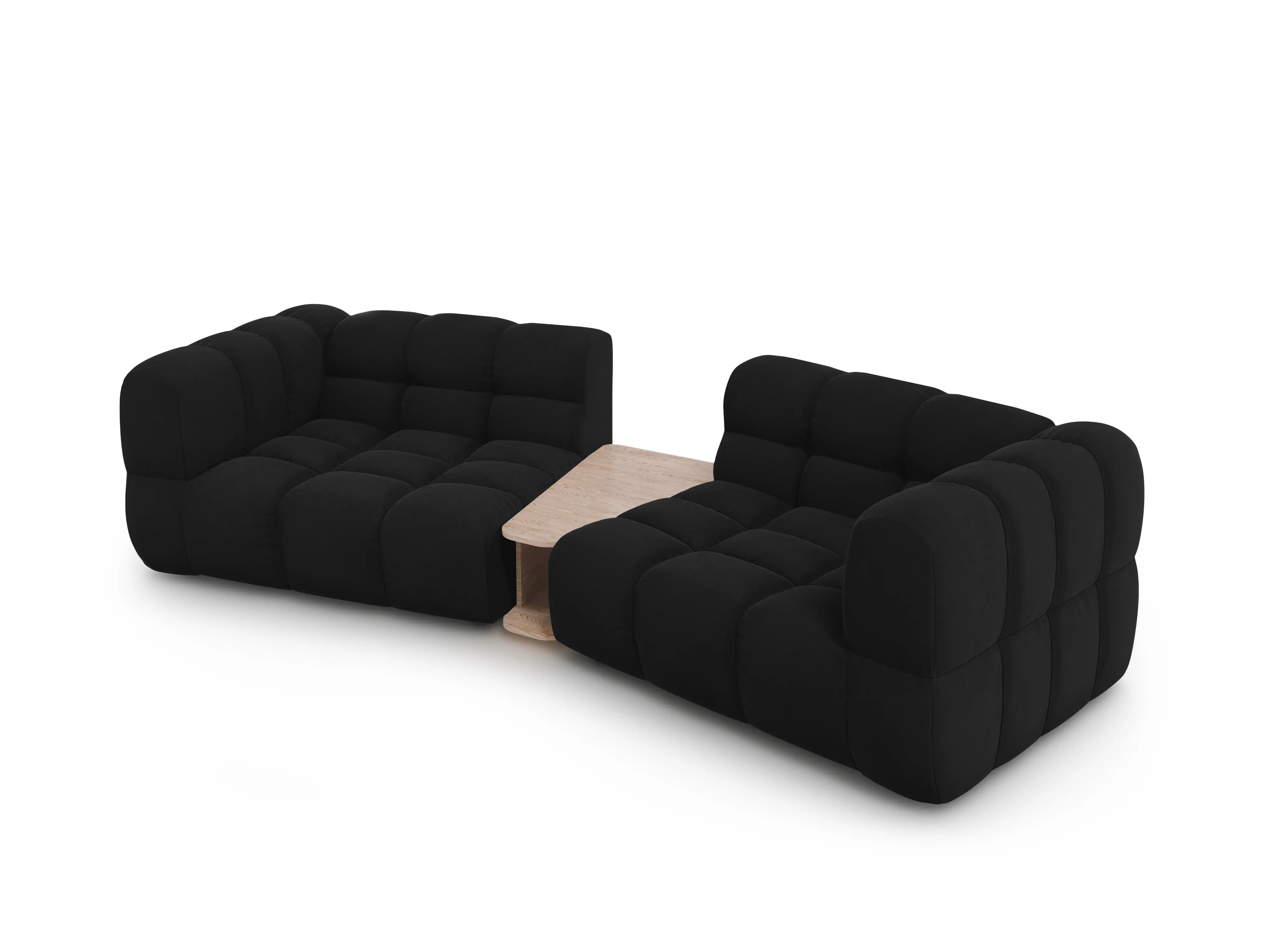 Sofa aksamitna 2-osobowa zaokrąglona ze stolikiem SKY czarny – Cosmopolitan Design