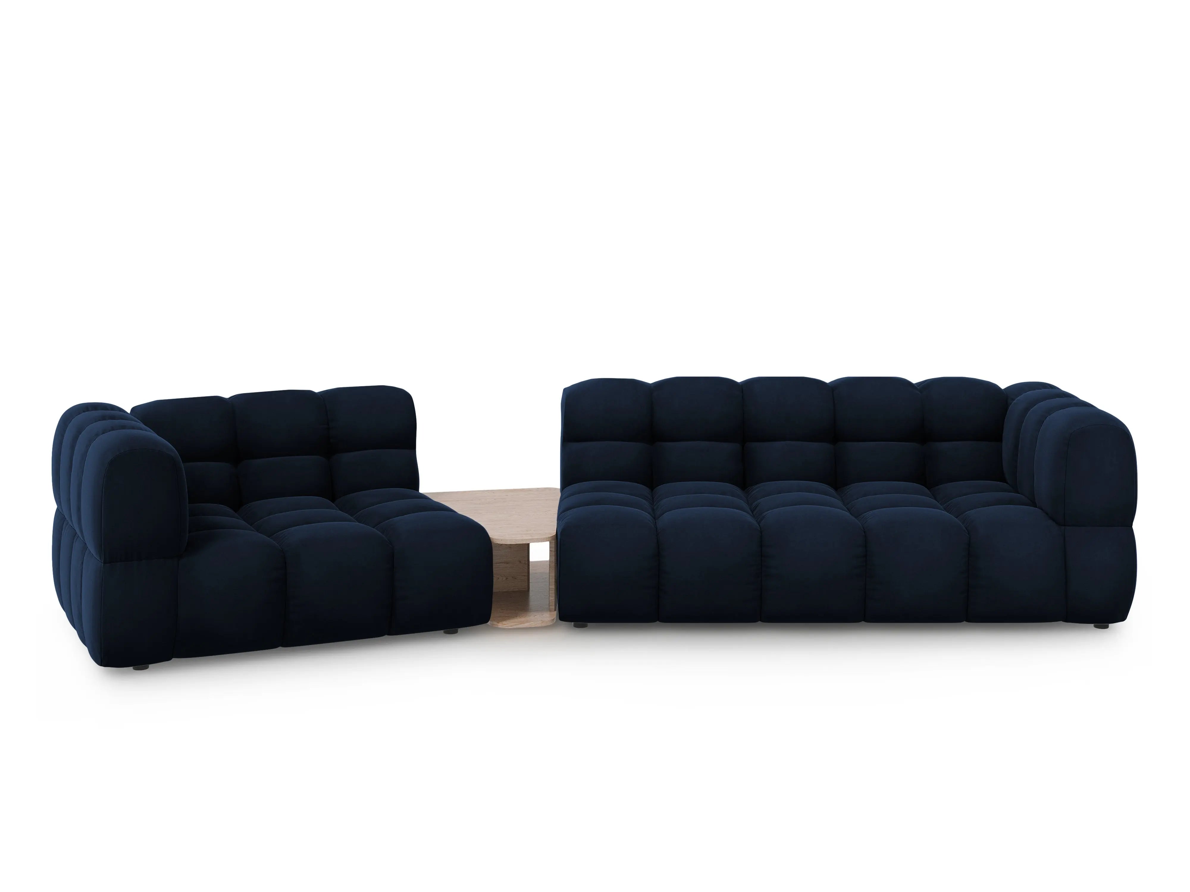 Sofa aksamitna lewostronna 3-osobowa zaokrąglona ze stolikiem SKY granat królewski – Cosmopolitan Design