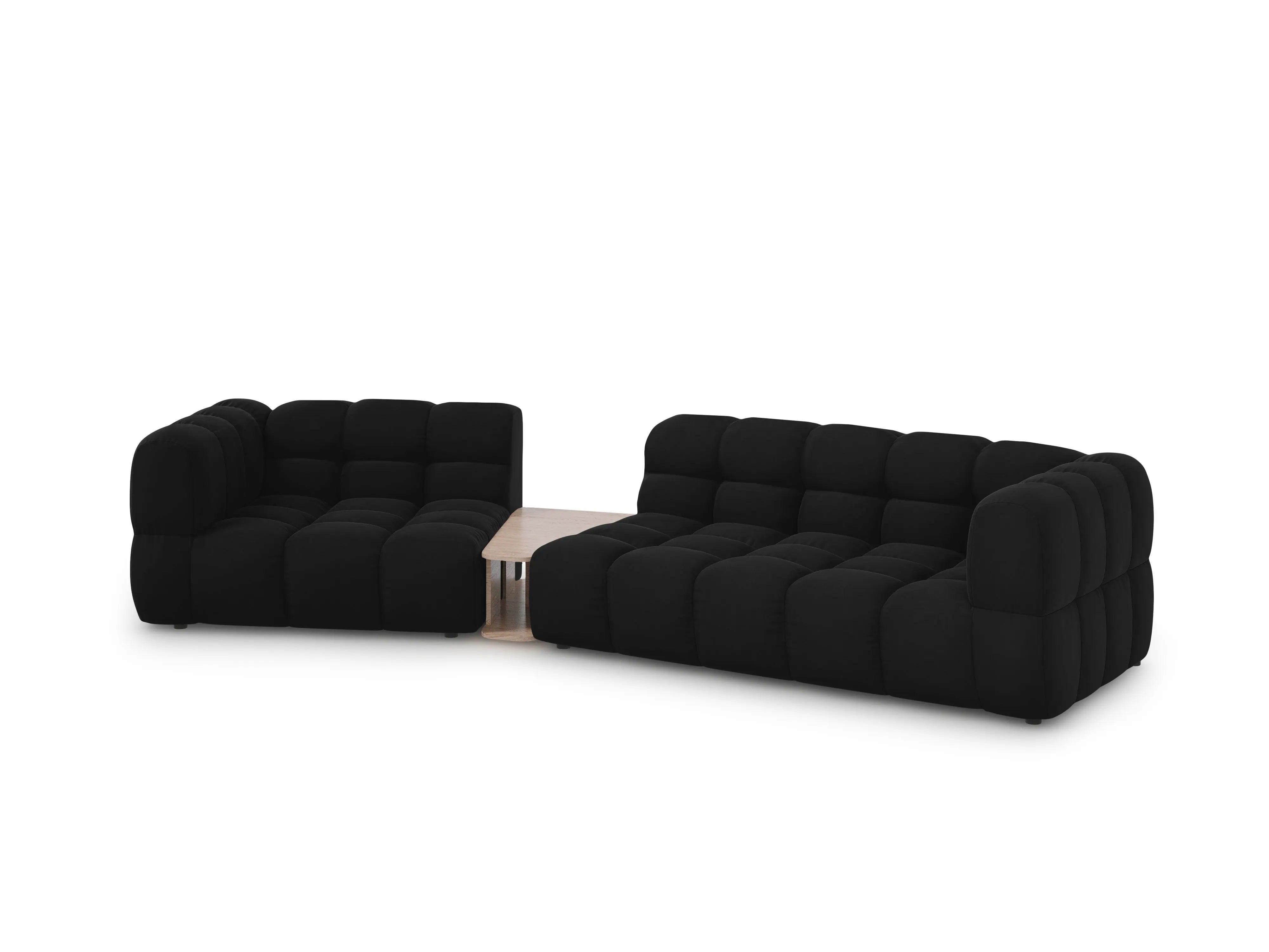 Sofa aksamitna lewostronna 3-osobowa zaokrąglona ze stolikiem SKY czarny – Cosmopolitan Design