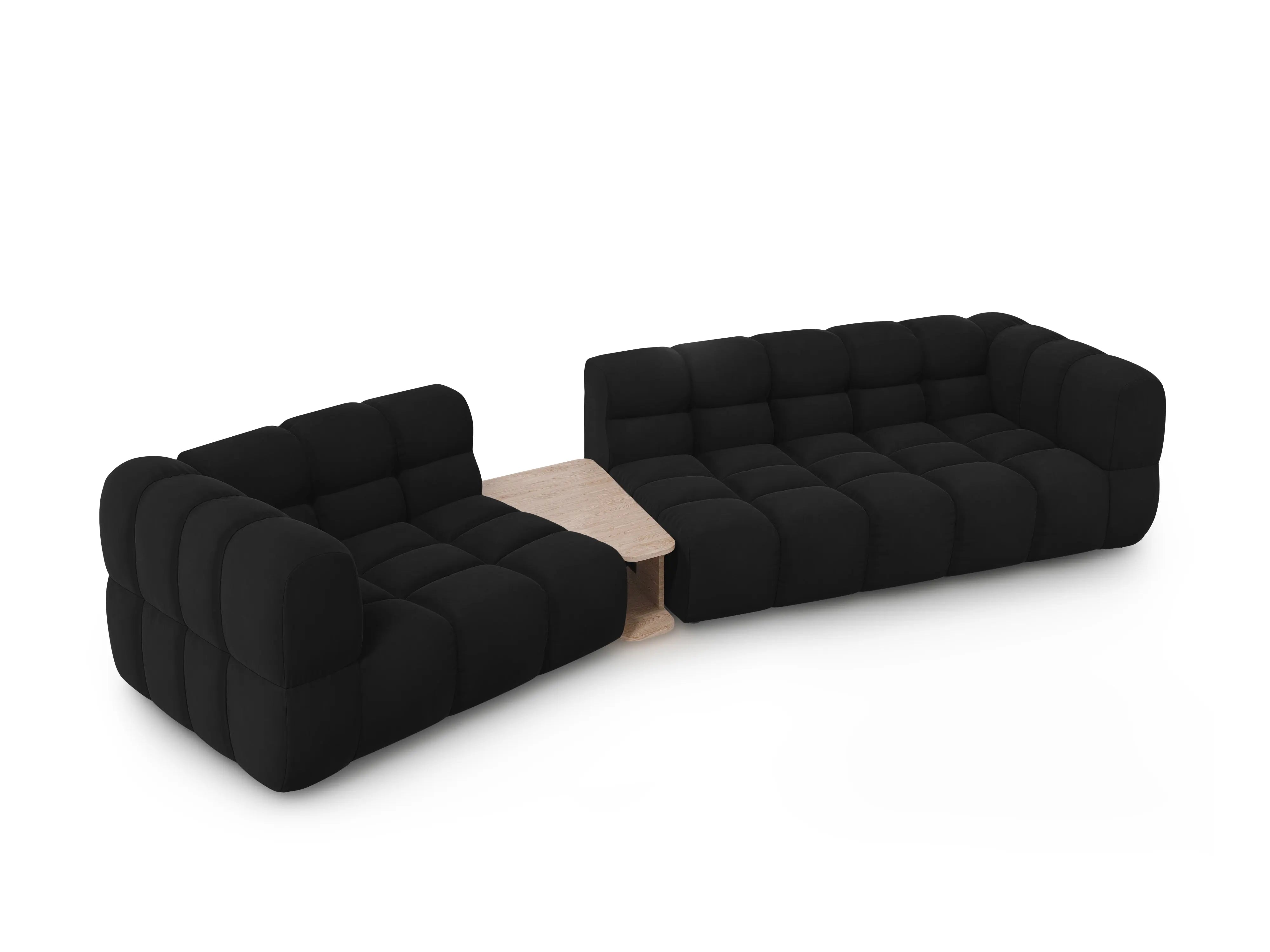 Sofa aksamitna lewostronna 3-osobowa zaokrąglona ze stolikiem SKY czarny – Cosmopolitan Design