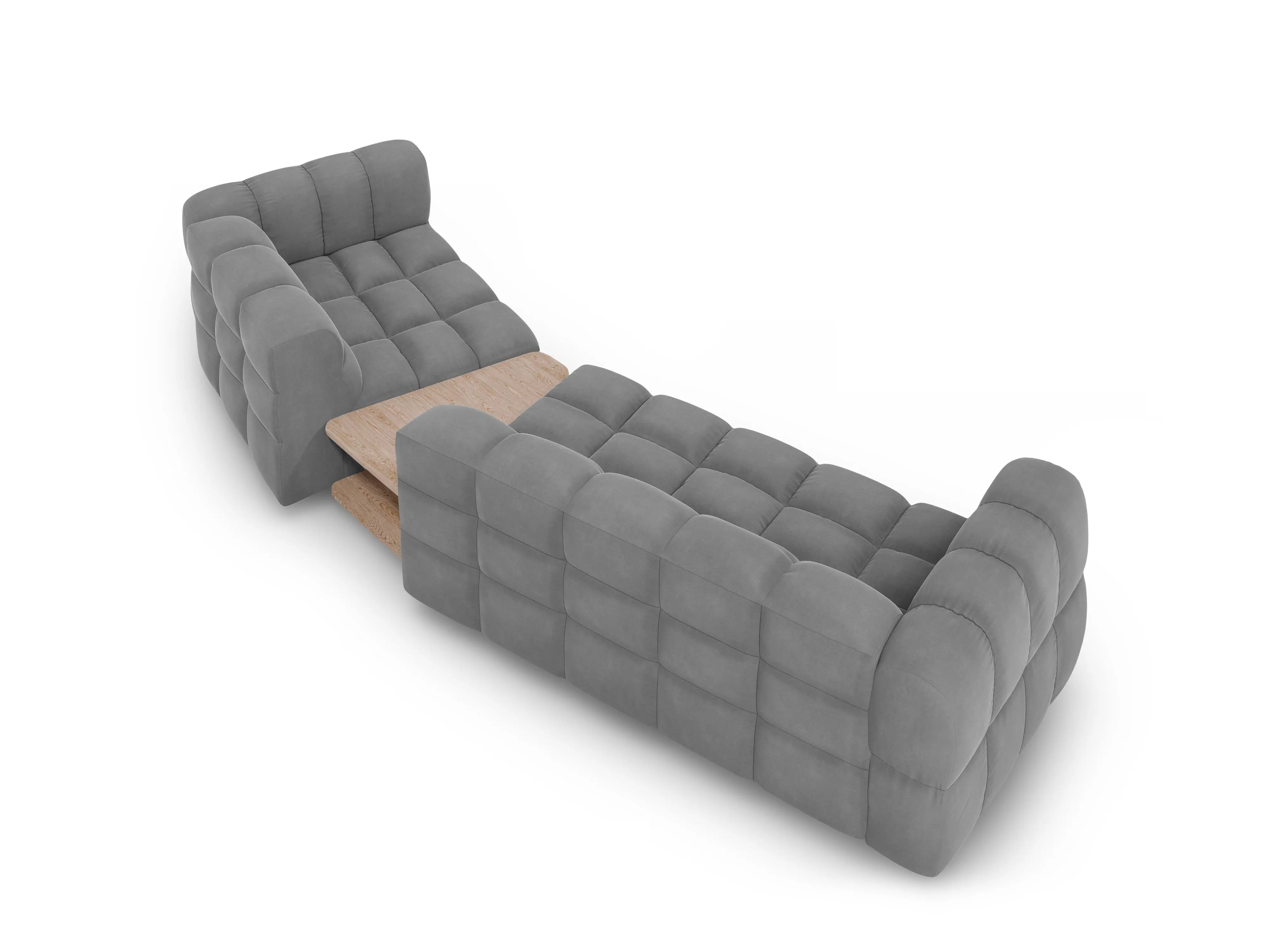 Sofa aksamitna prawostronna 3-osobowa zaokrąglona ze stolikiem SKY jasnoszary – Cosmopolitan Design