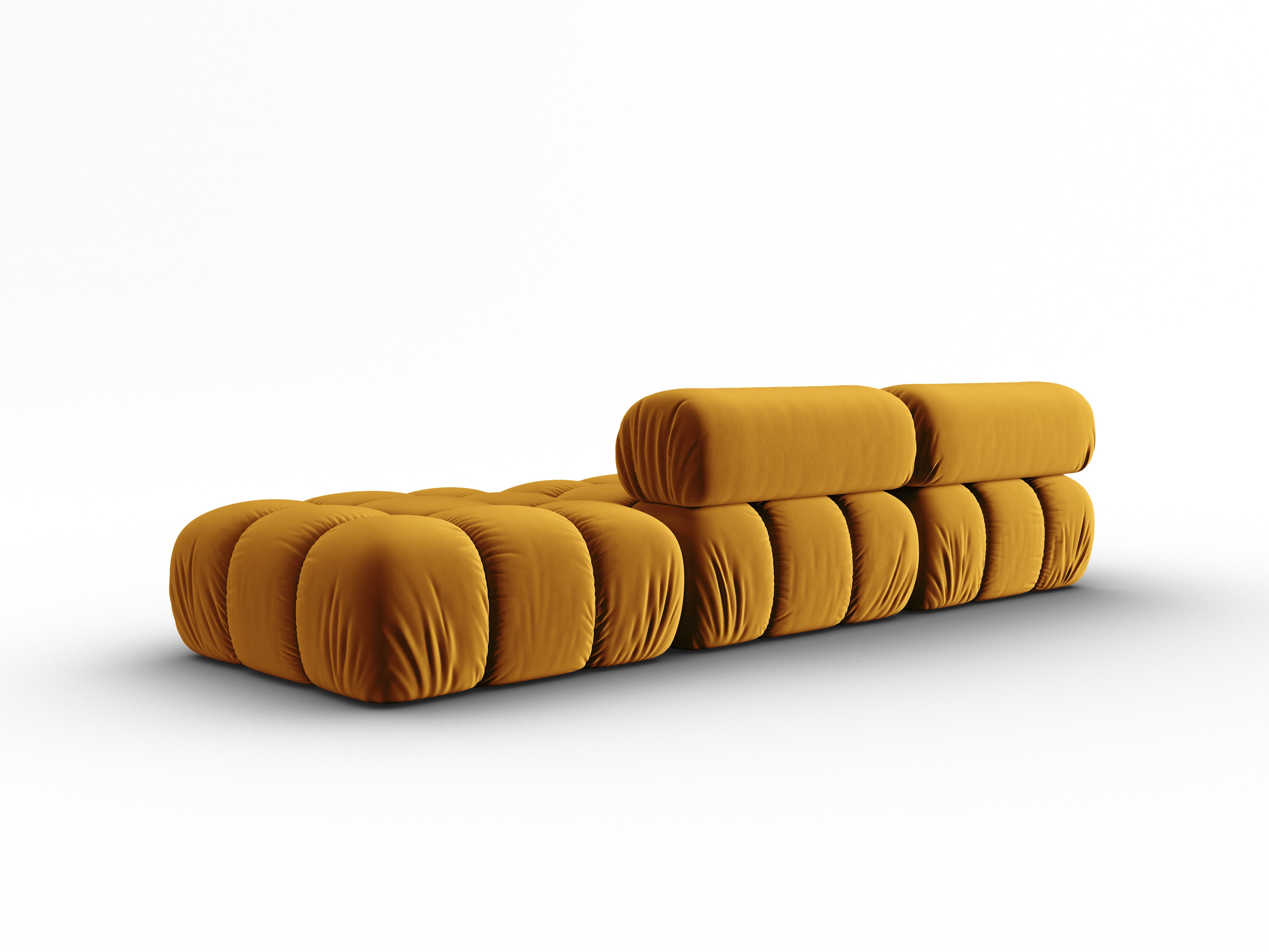 Sofa aksamitna 3-osobowa otwarta prawostronna CORTINA żółty