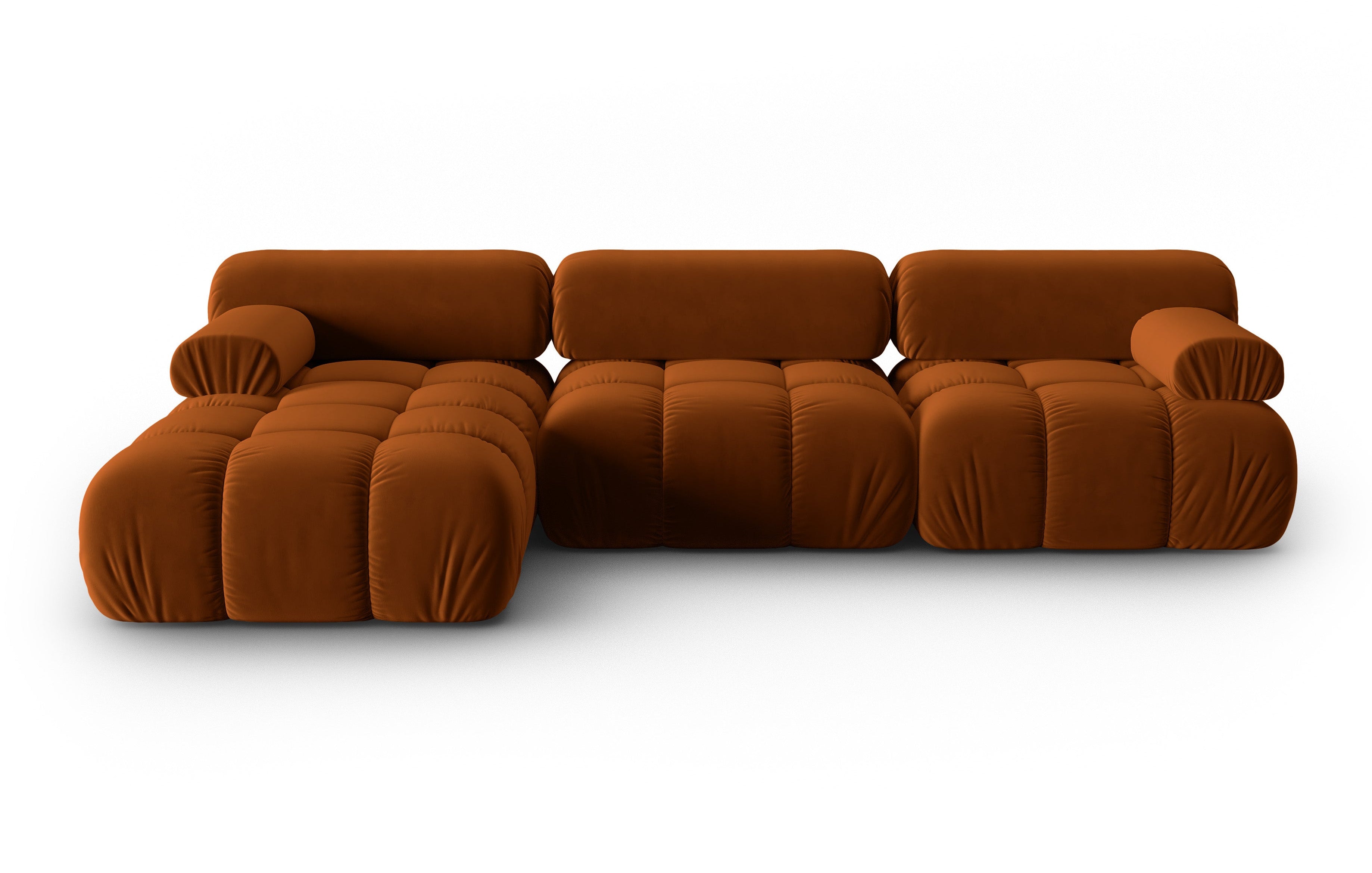 Velvet Corner Sofa for 4 People, Left Side, CORTINA, Brick Red