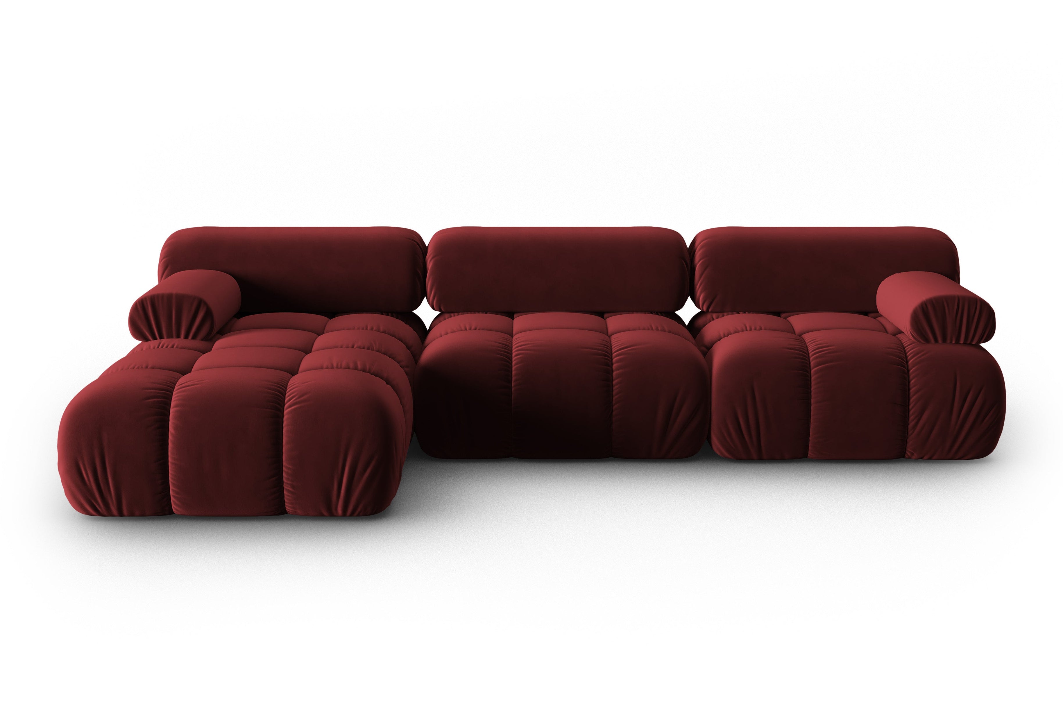 CORTINA Velvet Corner Sofa for 4 People, Left Side, Wine Red