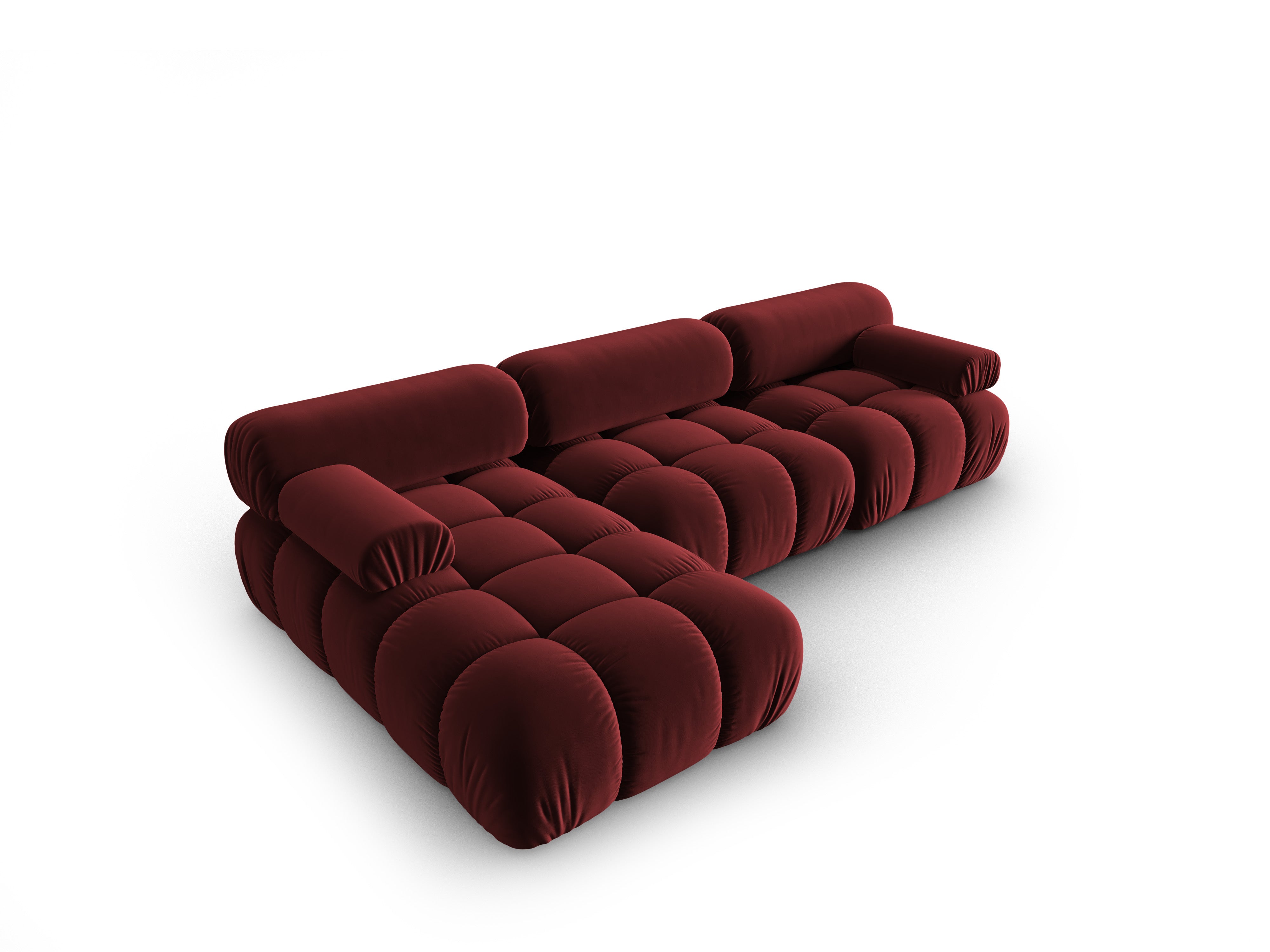 CORTINA Velvet Corner Sofa for 4 People, Left Side, Wine Red
