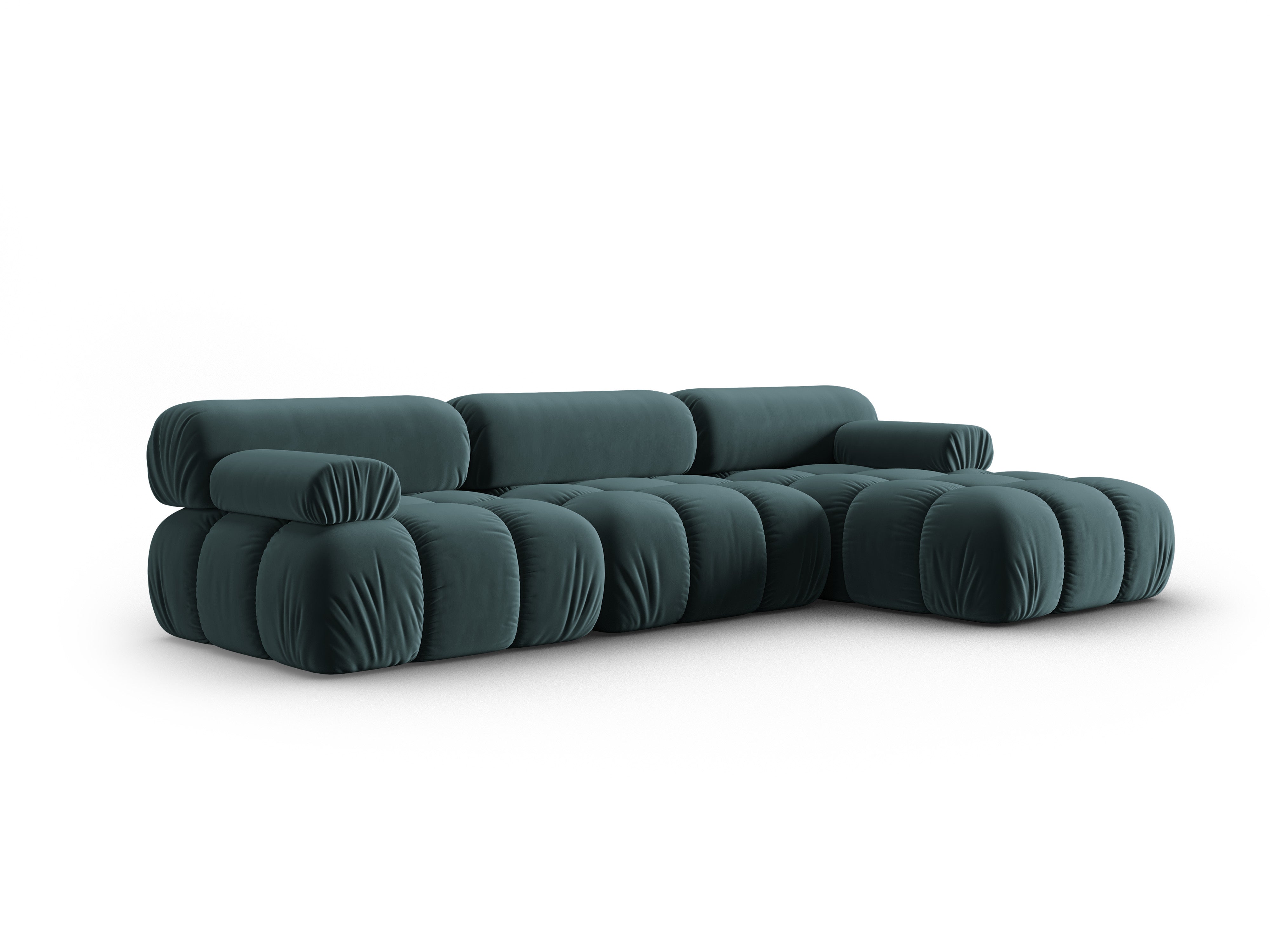 Turquoise Velvet Corner Sofa for 4 People, Right Side, CORTINA
