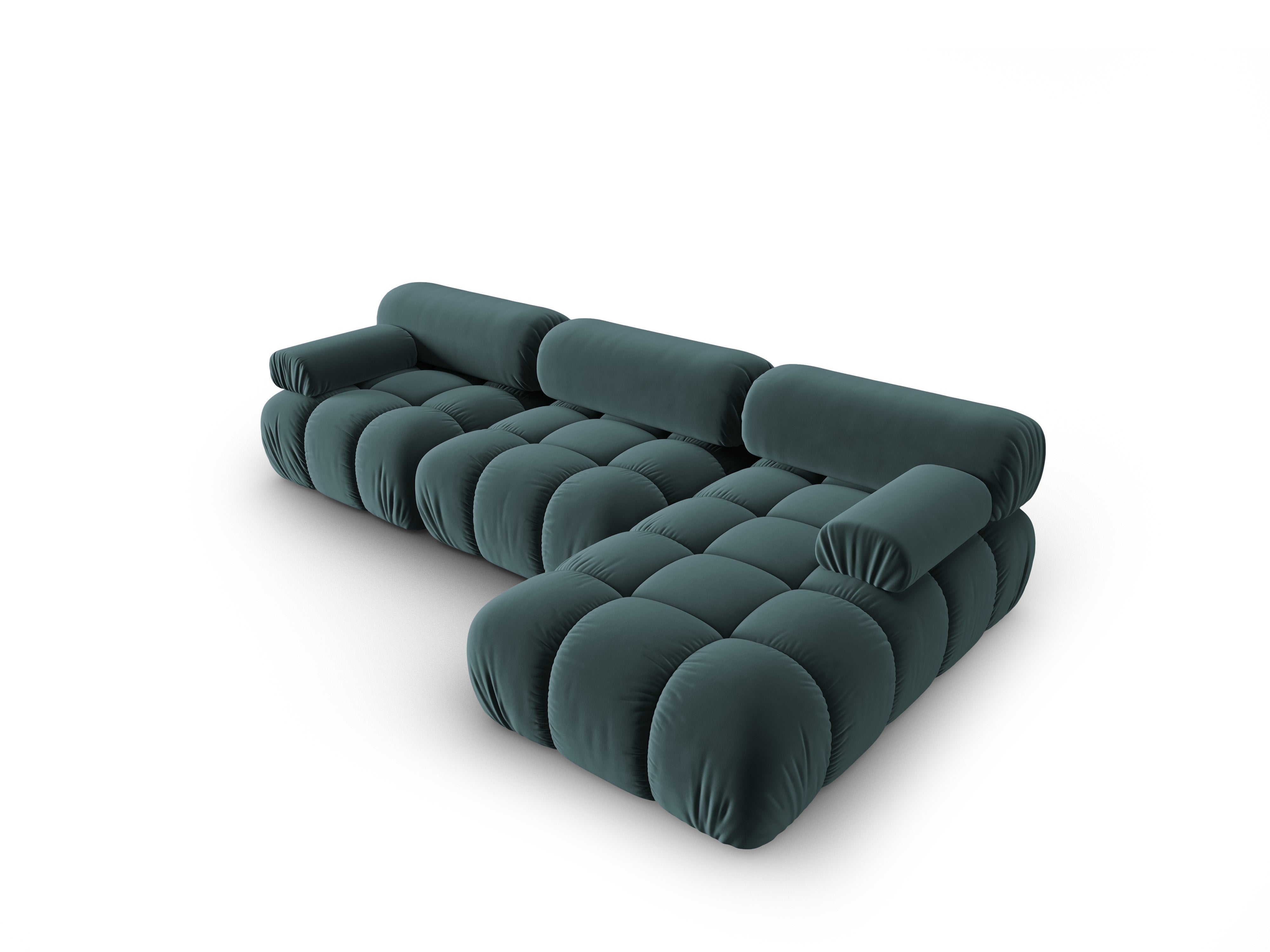 Turquoise Velvet Corner Sofa for 4 People, Right Side, CORTINA