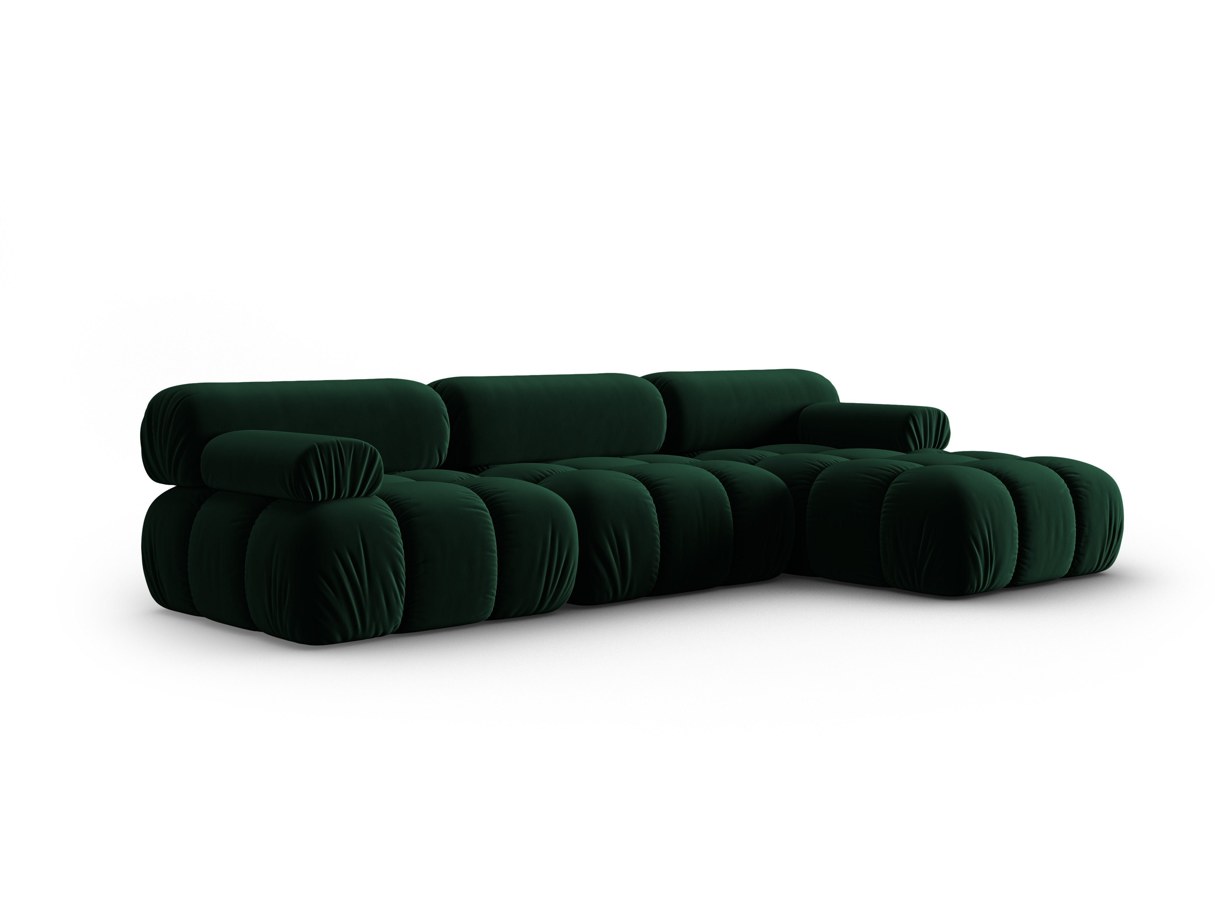 Samt-Ecksofa für 4 Personen rechts CORTINA in Flaschengrün