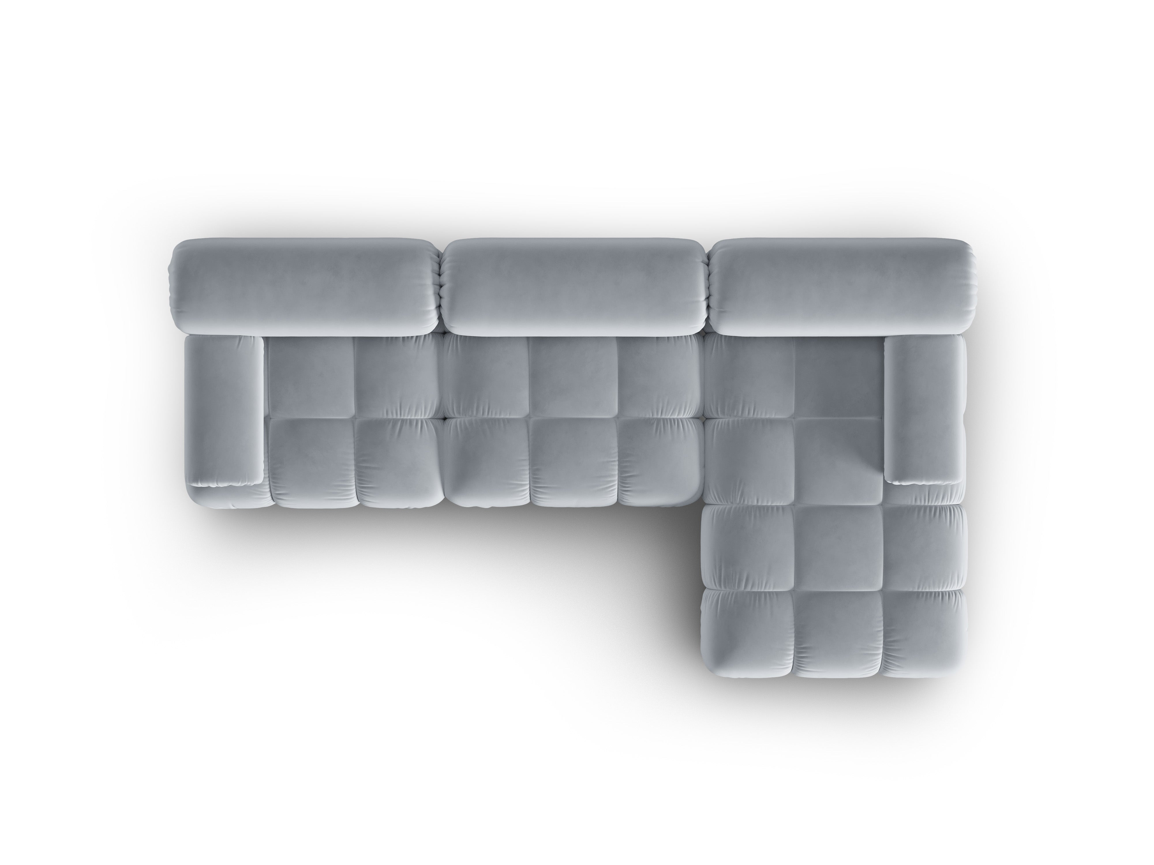 Velvet Corner Sofa for 4 People Right-Hand CORTINA Light Blue