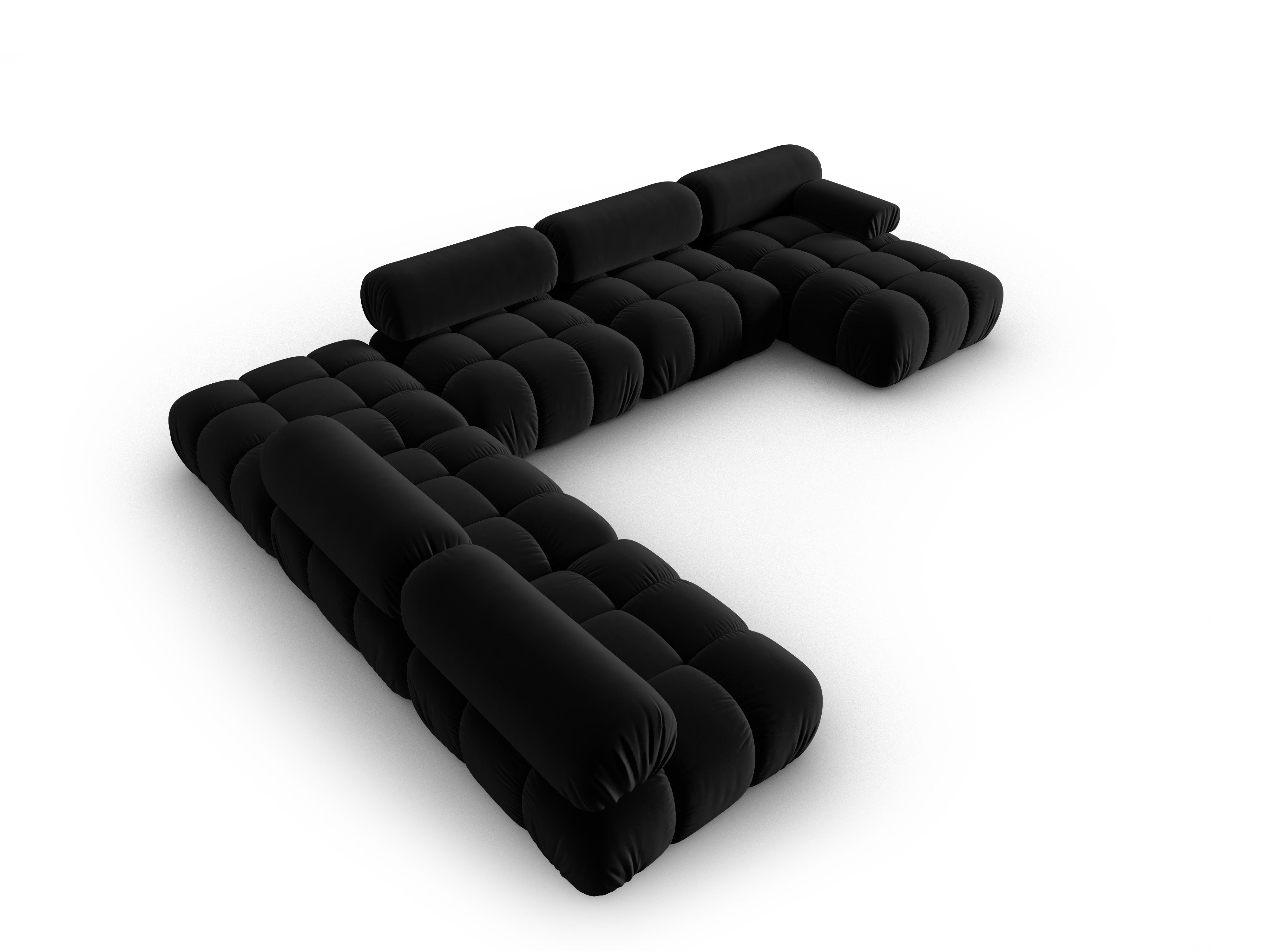 CORTINA Black Left-Side Velvet Panoramic Corner Sofa