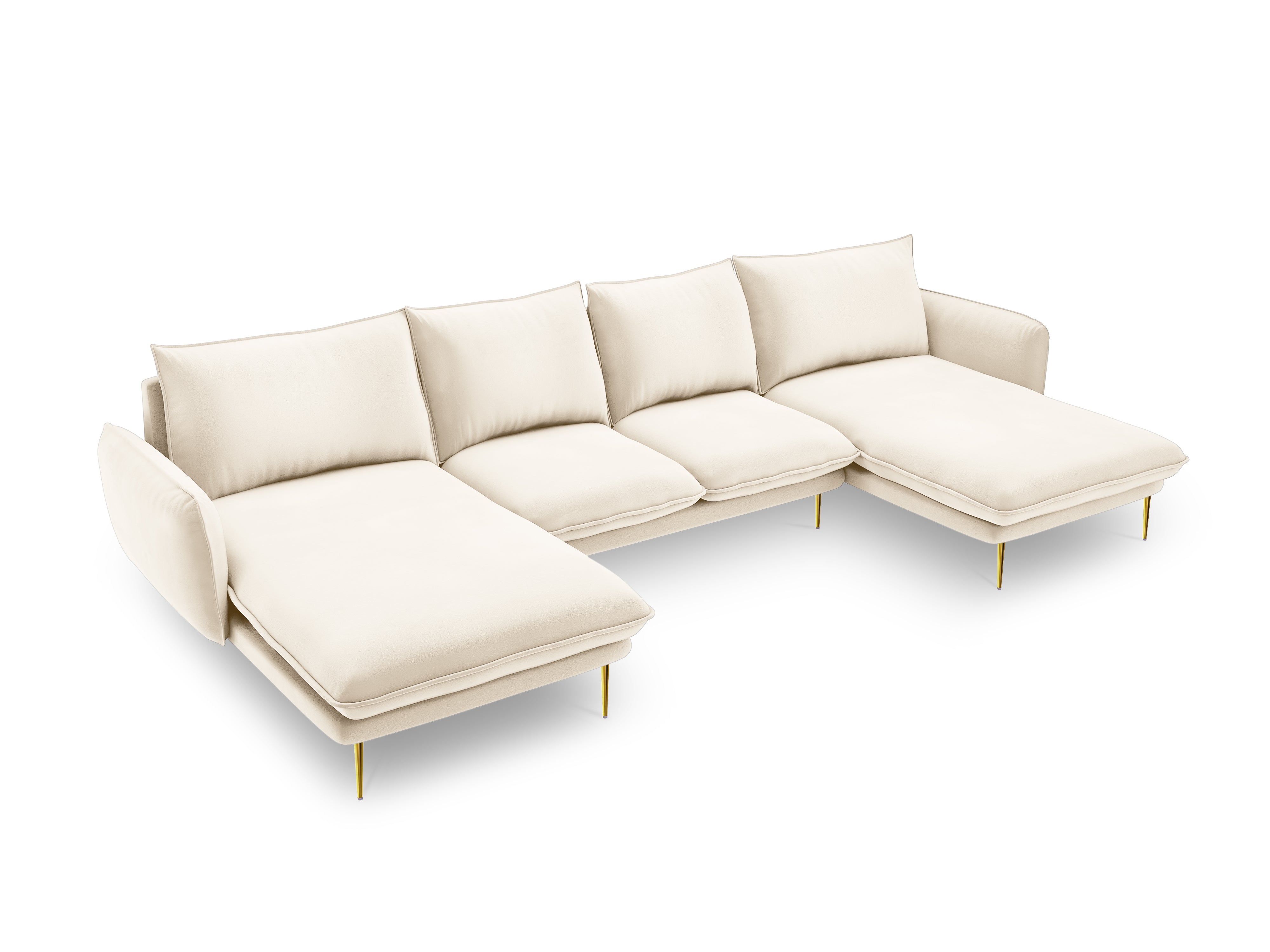 Sofa panoramisch samtig für 6 Personen VIENNA hellbeige mit goldenem Fuß