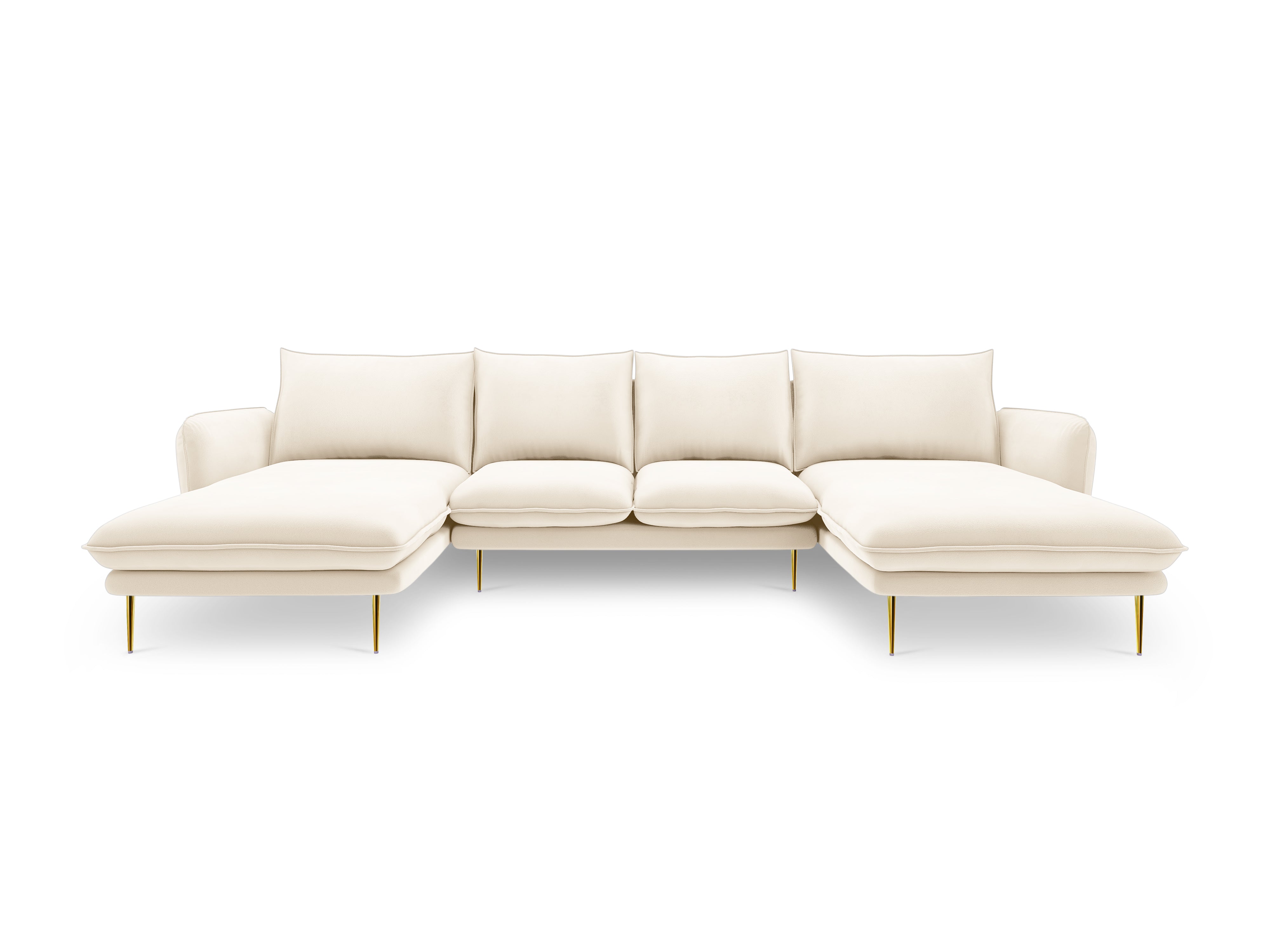 Sofa panoramisch samtig für 6 Personen VIENNA hellbeige mit goldenem Fuß