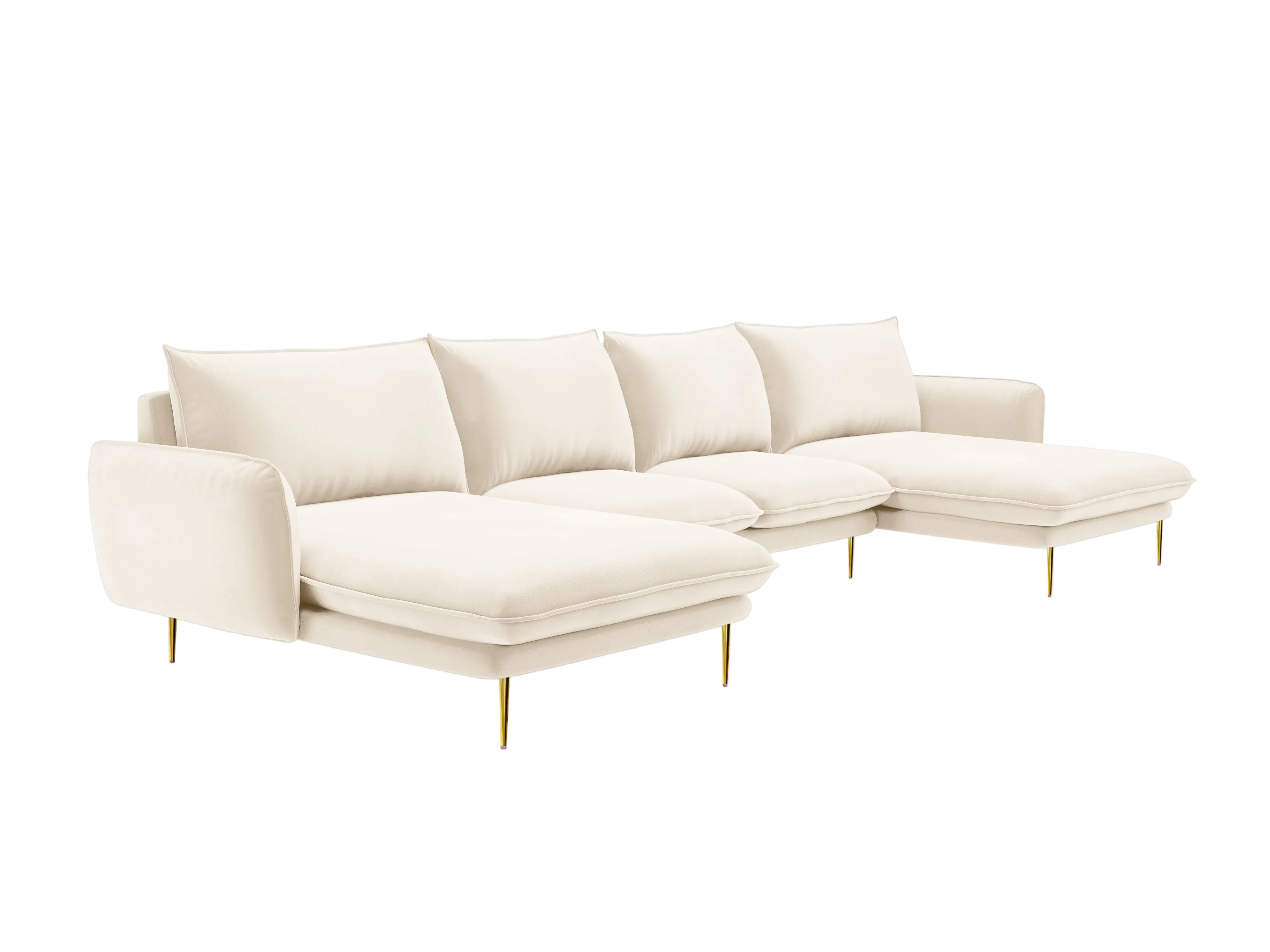 Sofa panoramisch samtig für 6 Personen VIENNA hellbeige mit goldenem Fuß