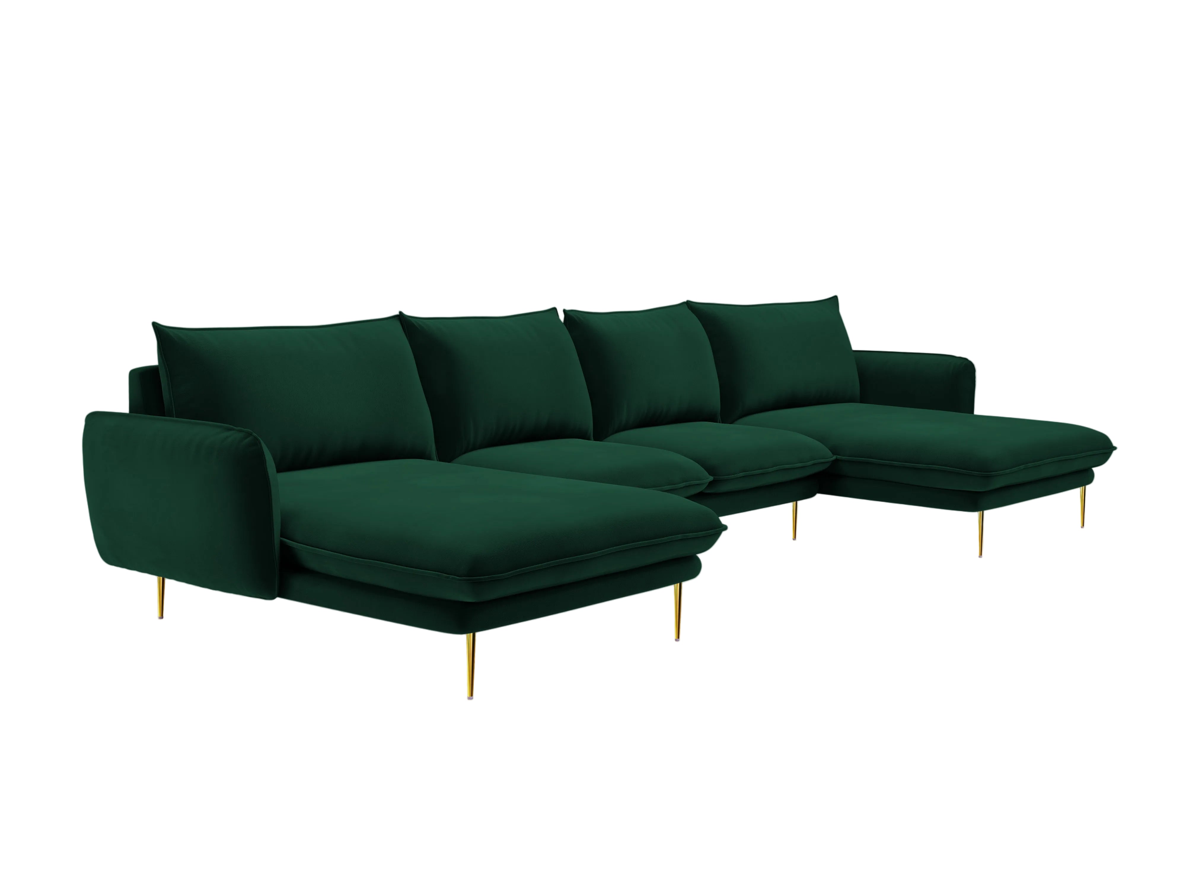 Panoramic Velvet Sofa for 6 People VIENNA in Bottle Green with Gold Base