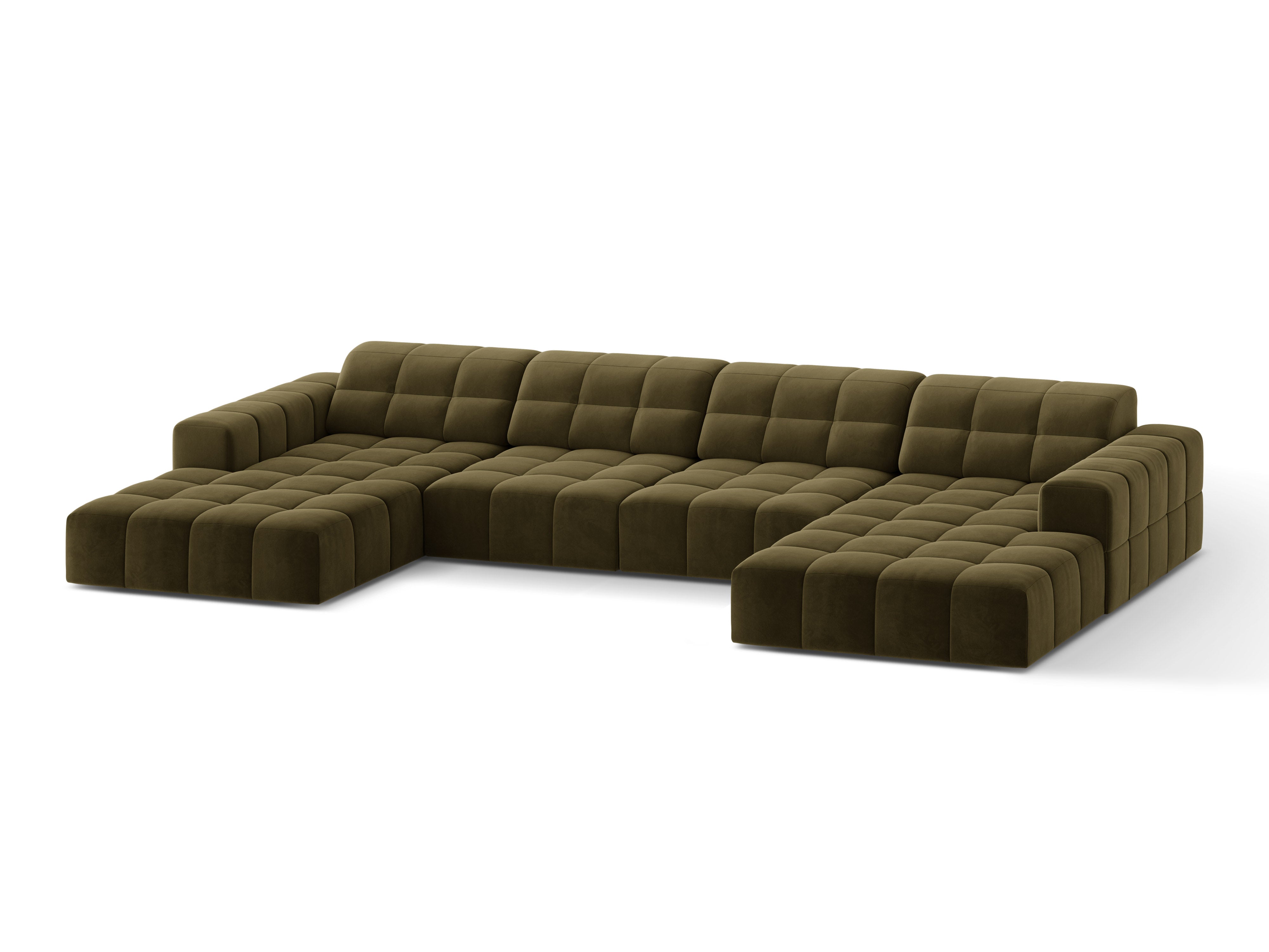 Sofa panoramiczna aksamitna 6-osobowa CHICAGO oliwkowy