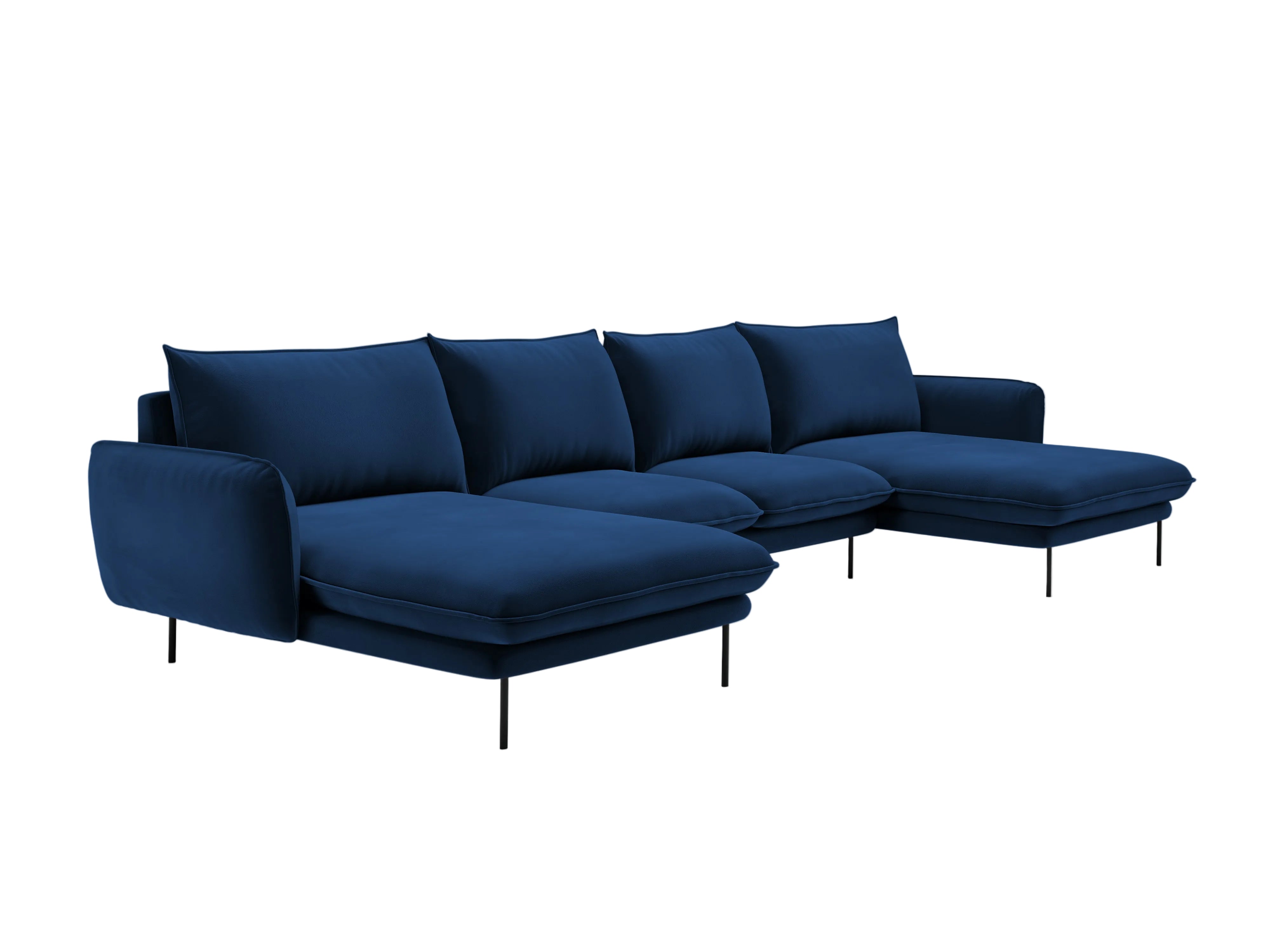 VIENNA Royal Blue Velvet 6-Seater Panoramic Sofa with Black Base