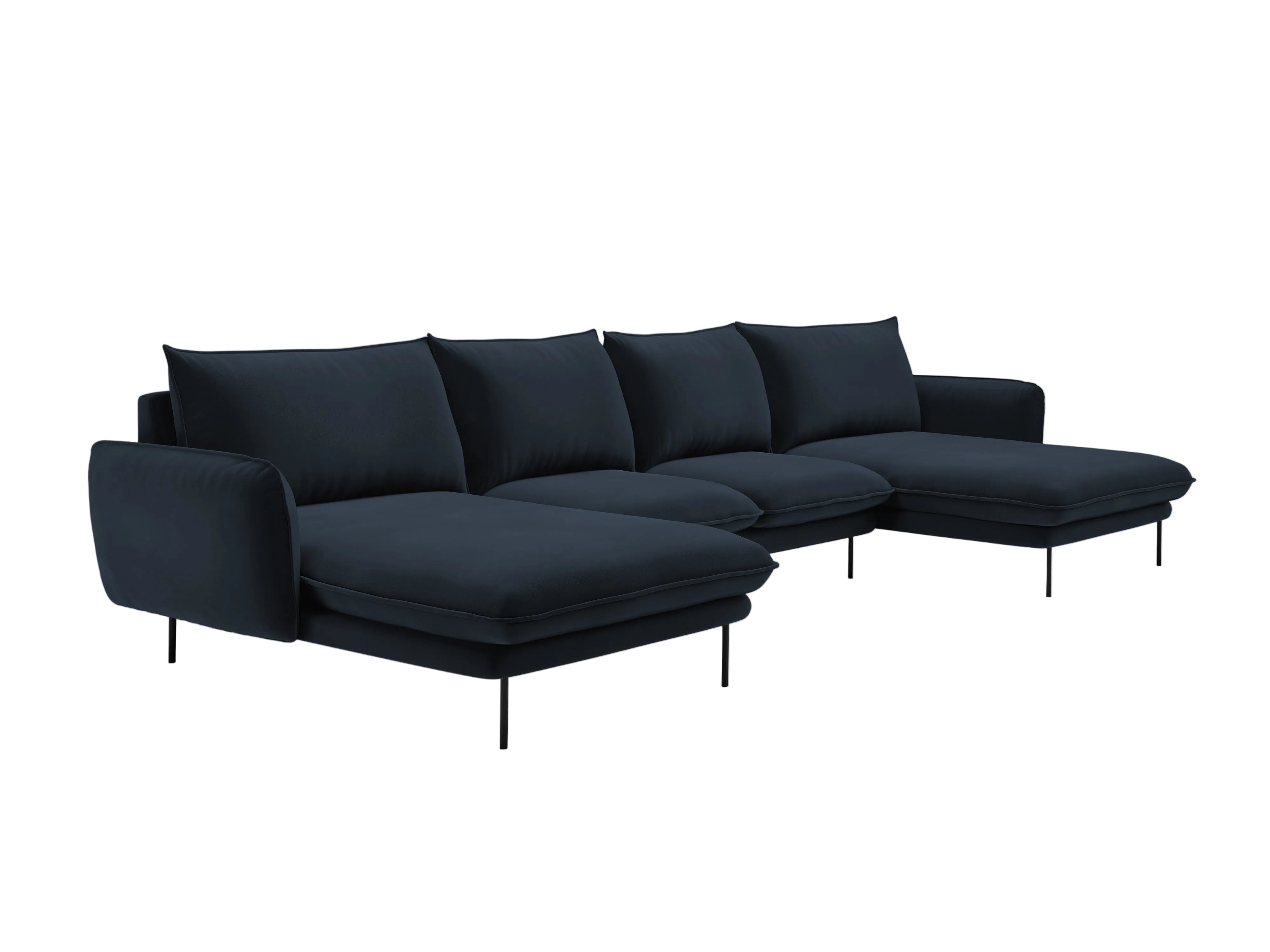 Panoramic Velvet Sofa for 6 People VIENNA Dark Blue with Black Base