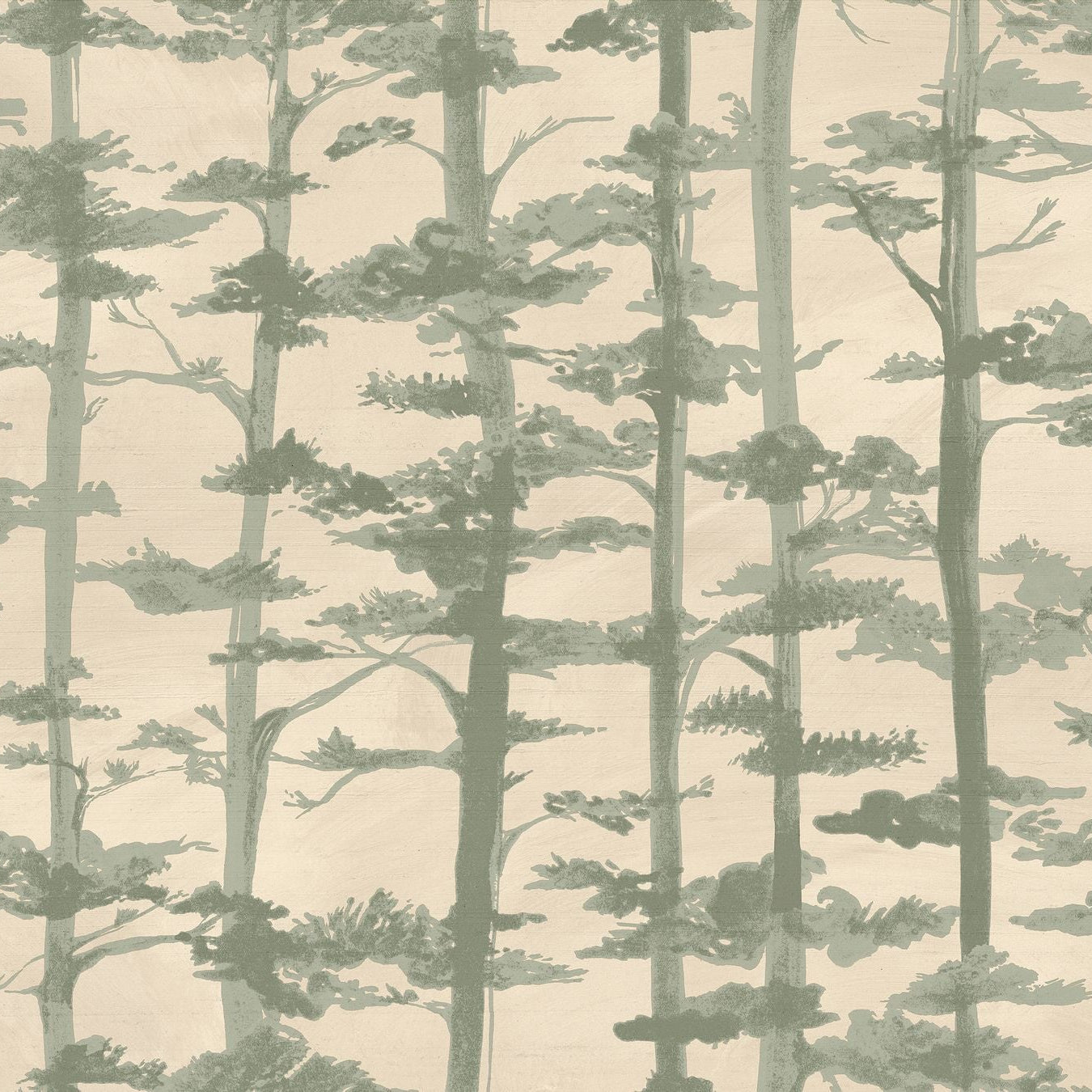 Structural wallpaper with an oriental tree plant motif AME - SABLE/EUCALYPTUS beige with green