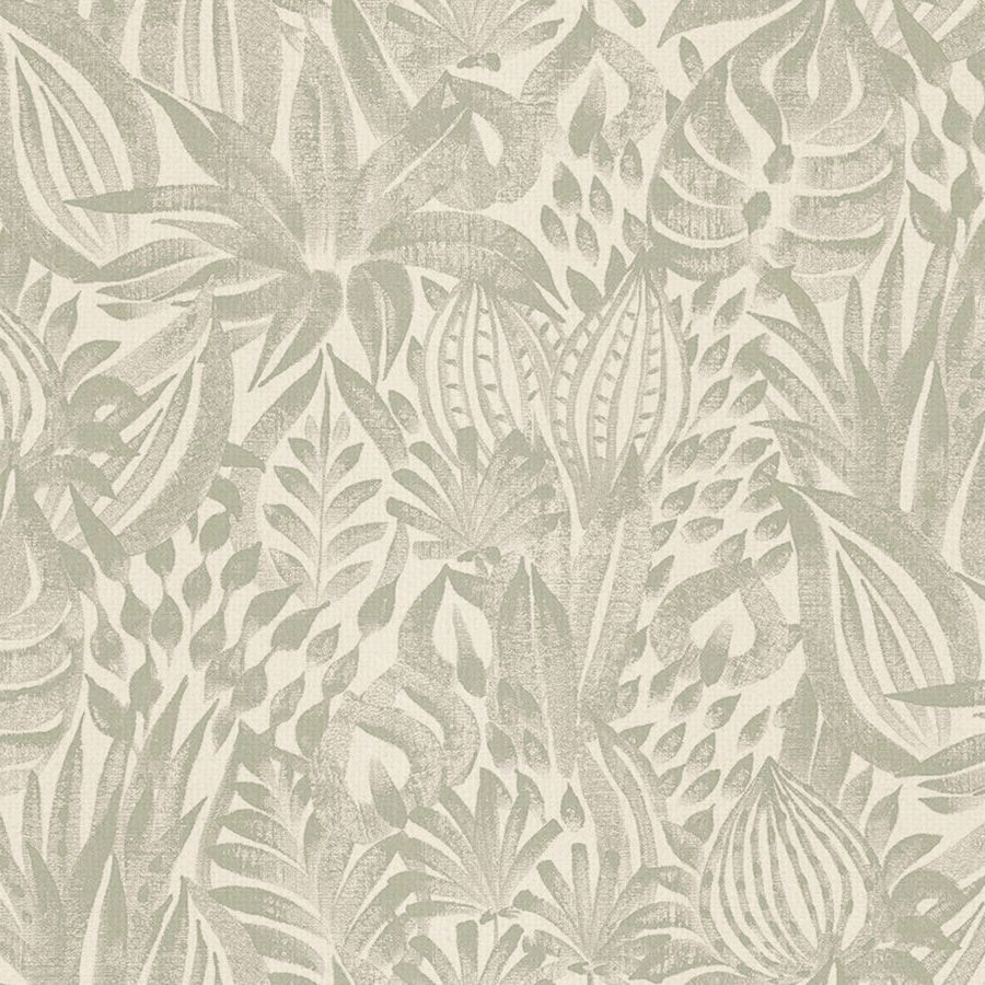 Textile wallpaper with a plant pattern FOLIAGE - CÉLADON mint green