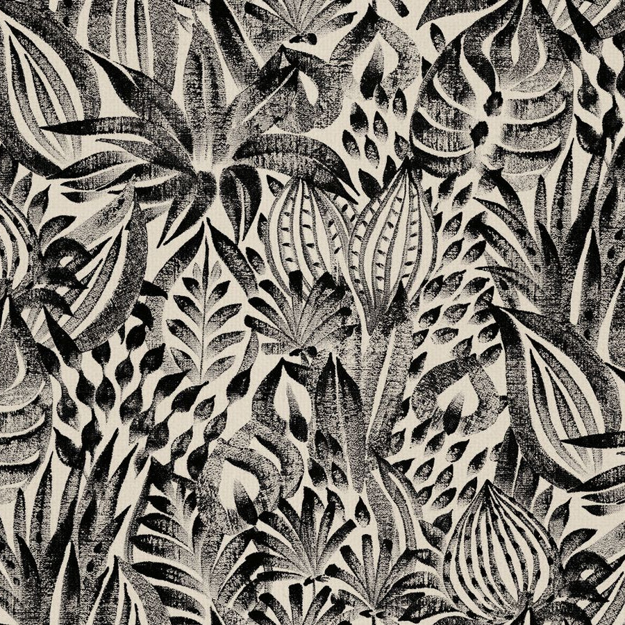 Textile wallpaper with a plant pattern FOLIAGE - NOIR black
