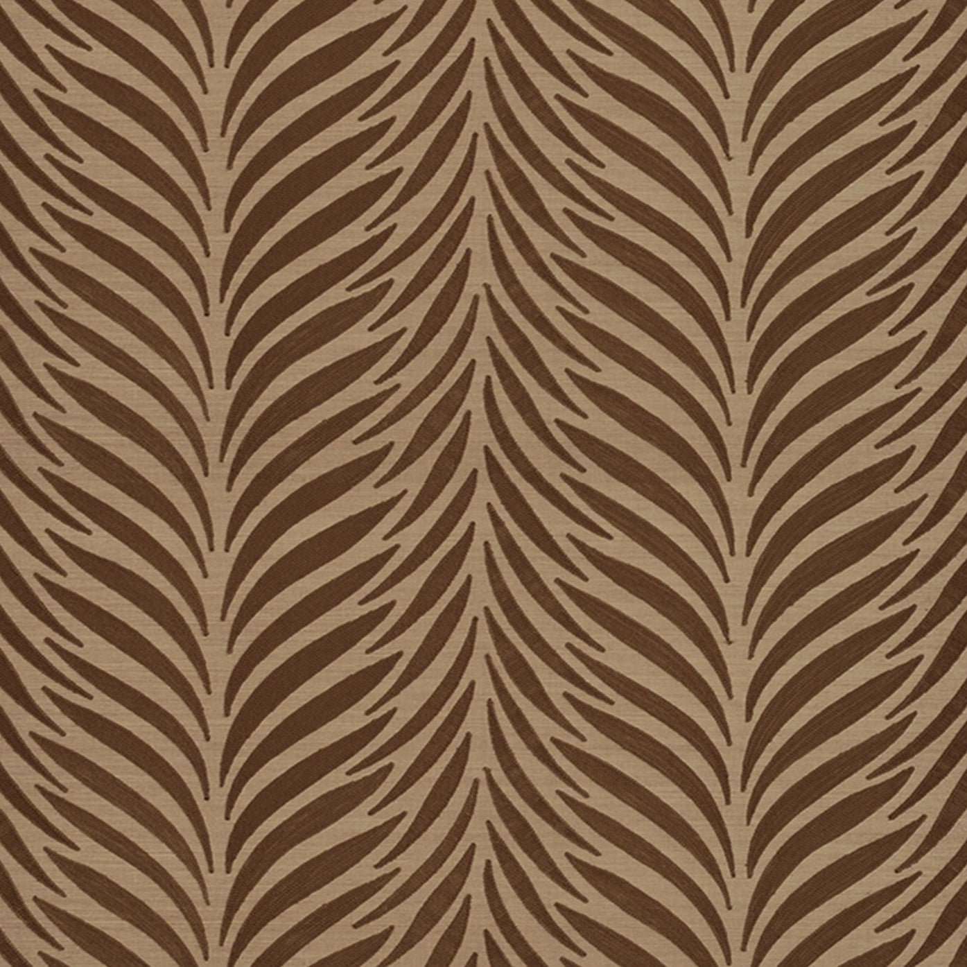 Embroidered structural textile wallpaper with leaf motif ORNAMENTA - TABAC NATUREL tobacco brown with beige